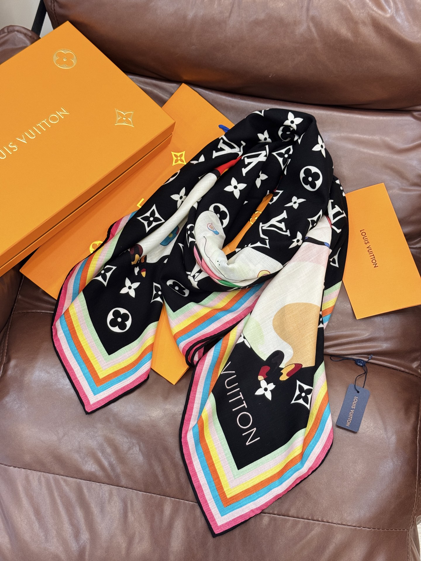 LV x TM SUPERFLAT 140丝绒方巾【140真丝羊毛双面同色披肩】LV x TM Mono