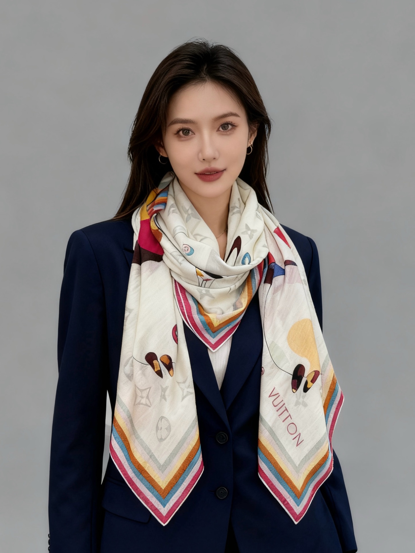 LV x TM SUPERFLAT 140丝绒方巾【140真丝羊毛双面同色披肩】LV x TM Mono