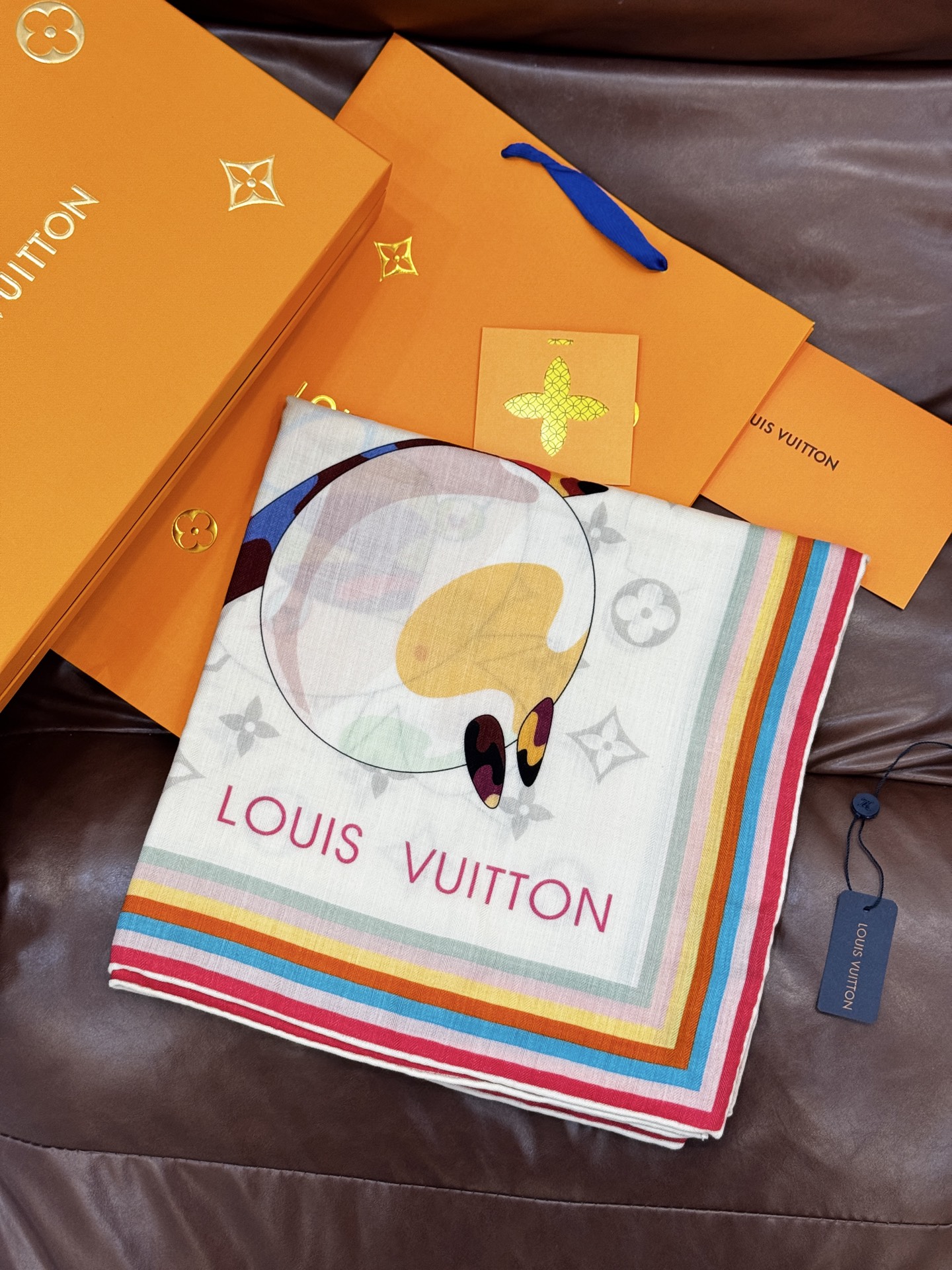 LV x TM SUPERFLAT 140丝绒方巾【140真丝羊毛双面同色披肩】LV x TM Mono