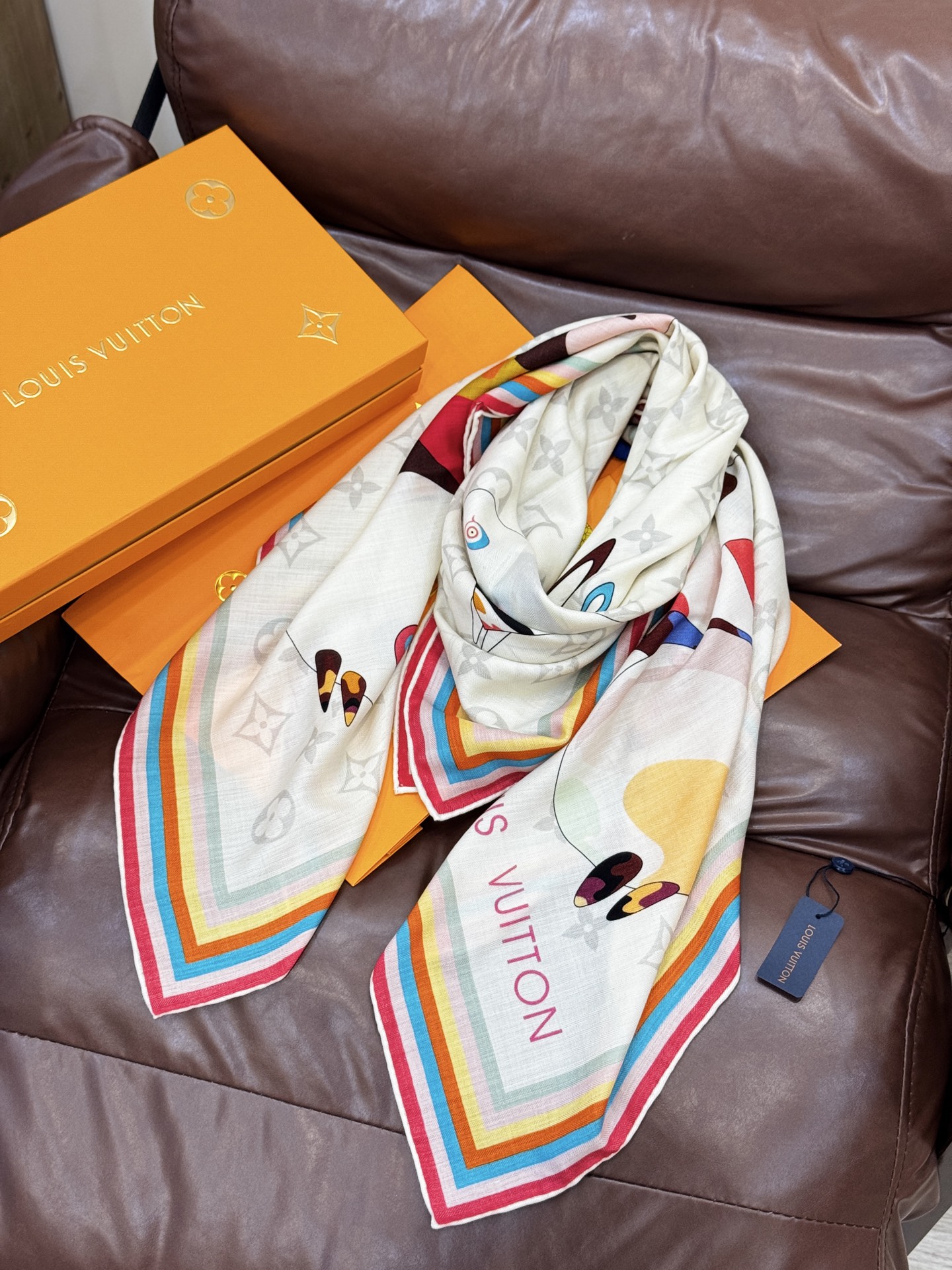 LV x TM SUPERFLAT 140丝绒方巾【140真丝羊毛双面同色披肩】LV x TM Mono