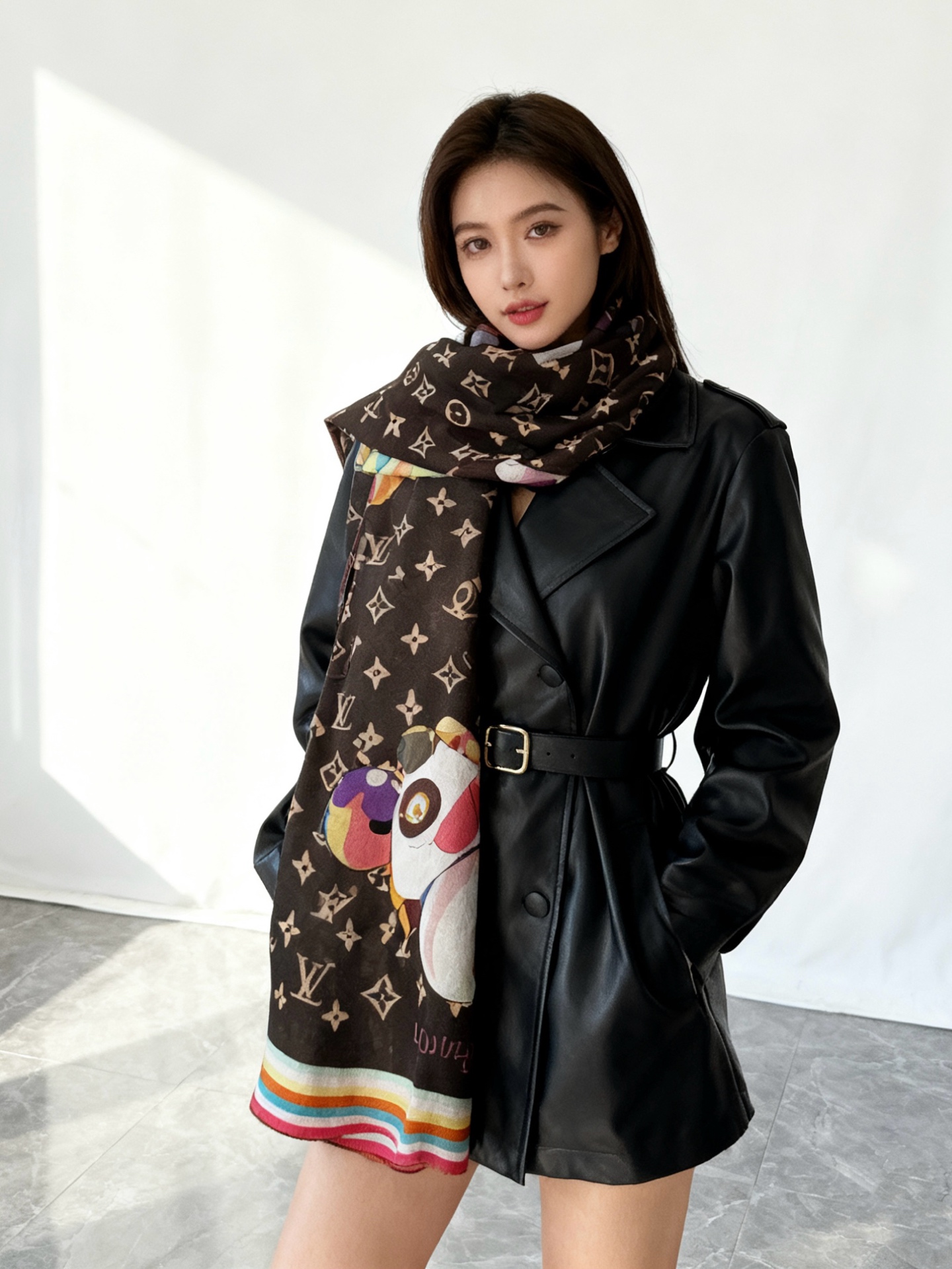 LV x TM SUPERFLAT 140丝绒方巾【140真丝羊毛双面同色披肩】LV x TM Mono