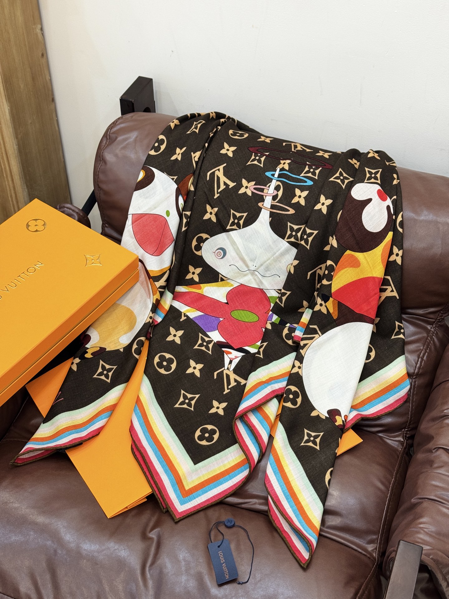 LV x TM SUPERFLAT 140丝绒方巾【140真丝羊毛双面同色披肩】LV x TM Mono