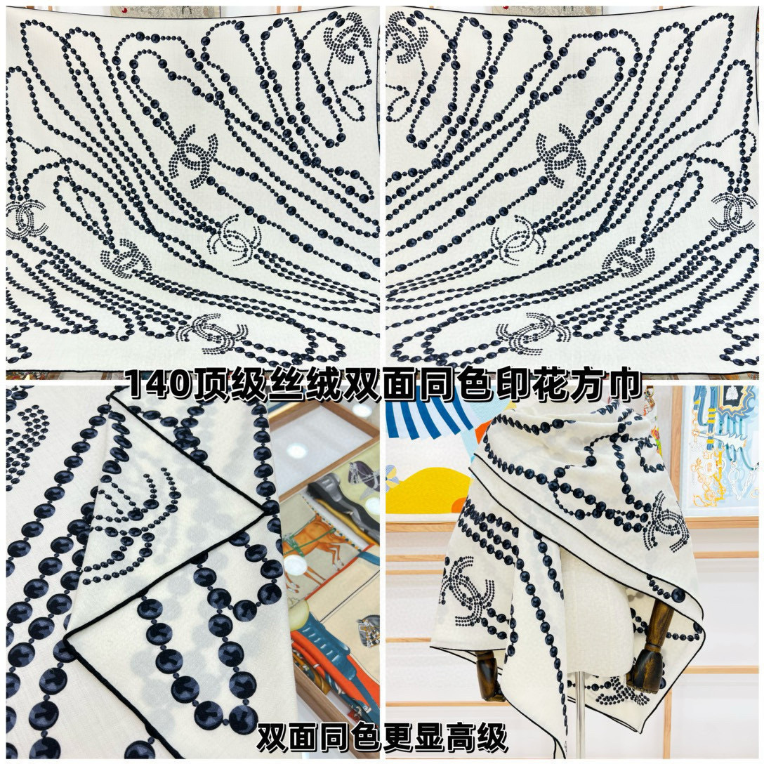 【▪️CHANEL新款 双面同色丝绒方巾】温柔而娴静,珍珠优雅气质!柔软顺滑的感觉真的舒服到心都化了!C
