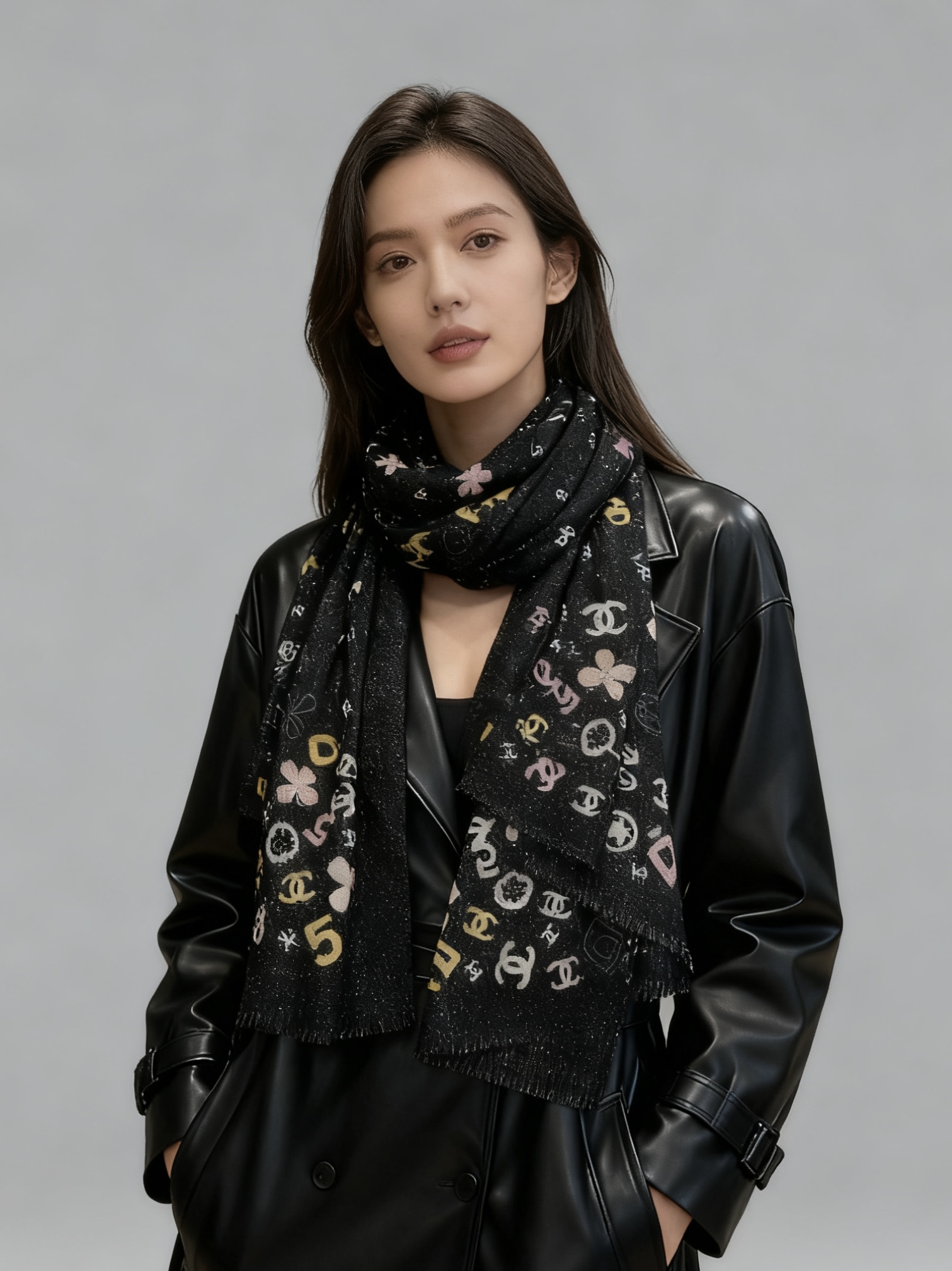 会发光发亮的围巾 💟CHANEL香奈儿经典元素设计优雅大方，绕在颈间超级完美💋💋简直人间的尤物😍 专柜品