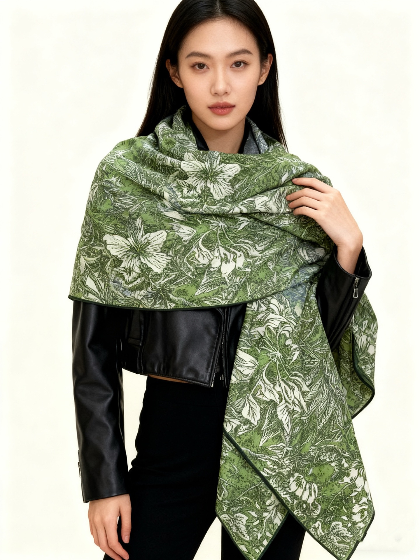 💟2025年秋冬抢先 上新💞【双面同色丝绒方巾】手工卷边山羊绒和真丝混纺披肩（70%山羊绒，30%桑蚕丝