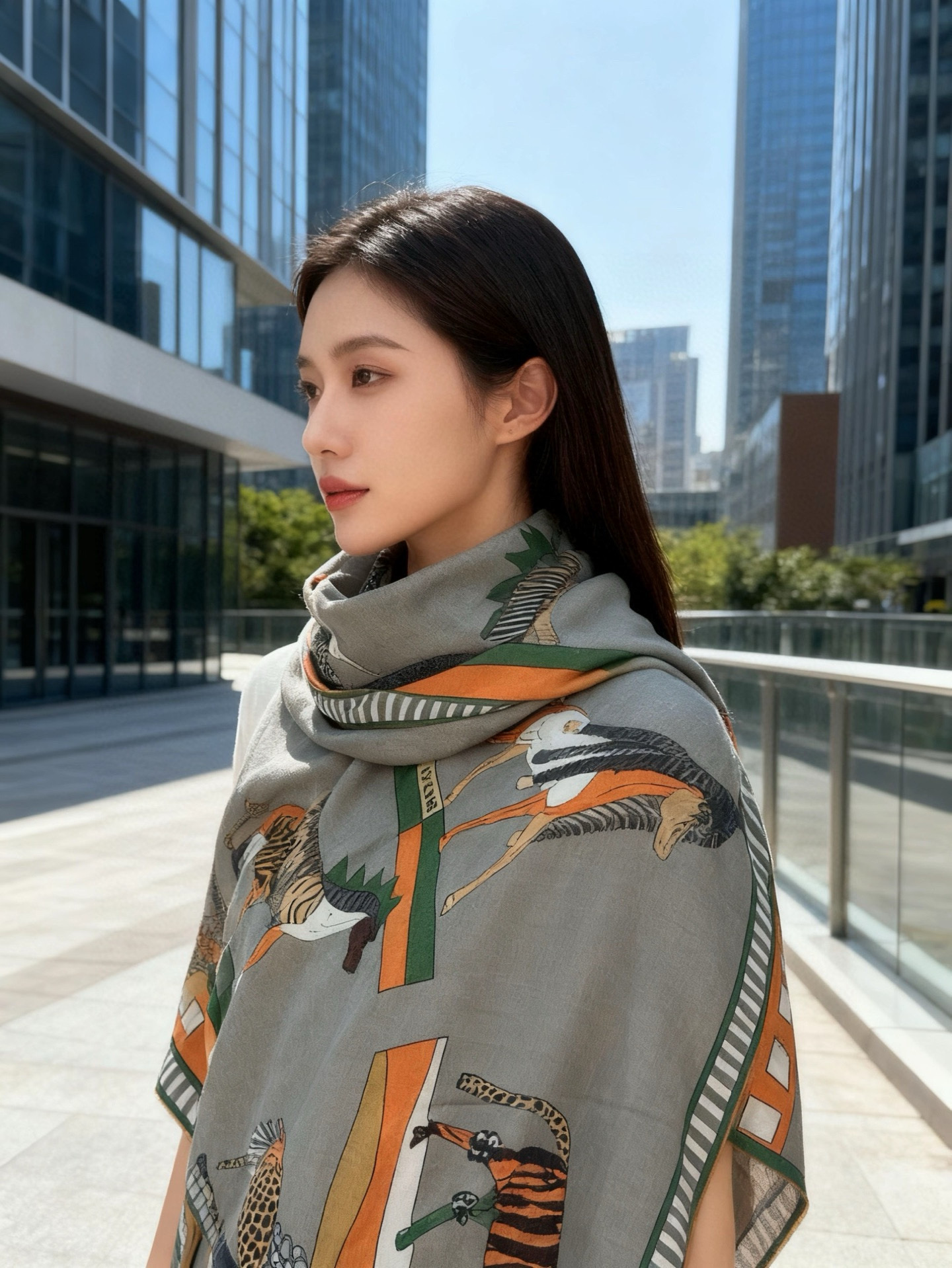 “全速前进”140双面丝绒披肩手工卷边丝毛方巾（30%桑蚕丝70%羊绒）这款经典单品展现强大而迷人的女性