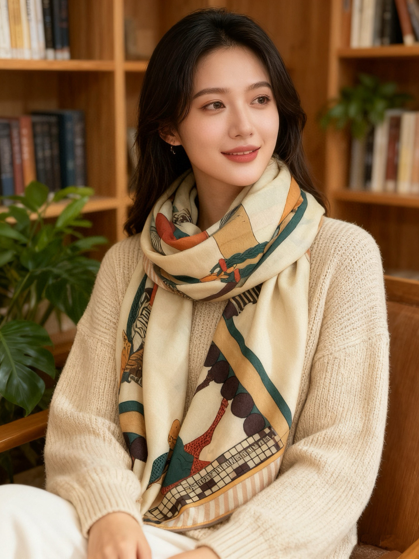 “全速前进”140双面丝绒披肩手工卷边丝毛方巾（30%桑蚕丝70%羊绒）这款经典单品展现强大而迷人的女性