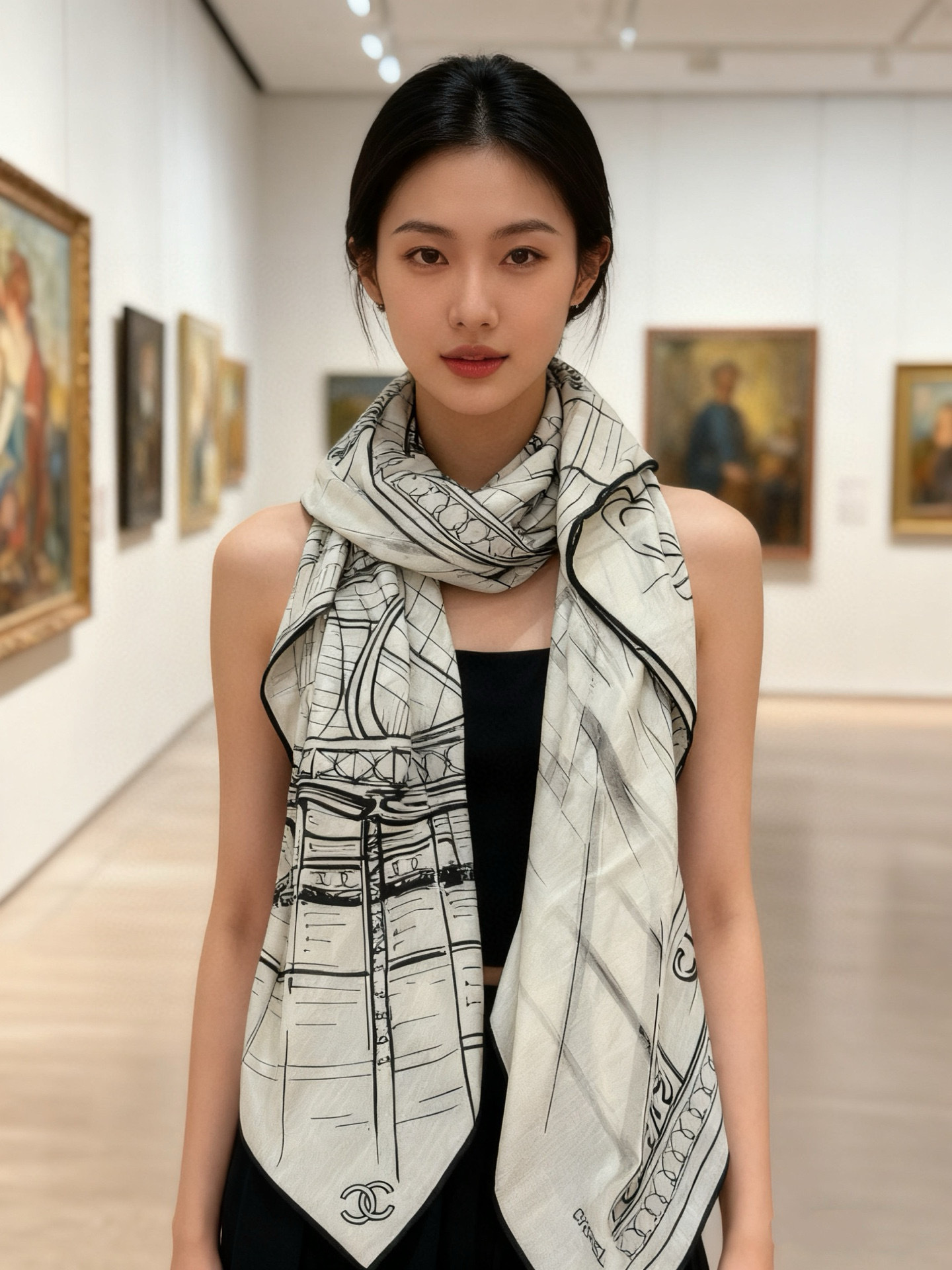 CHANEL ~25秋冬新品【140顶级丝绒双面同色】披肩的图案是巴黎大皇宫中被命名为“Gabriell