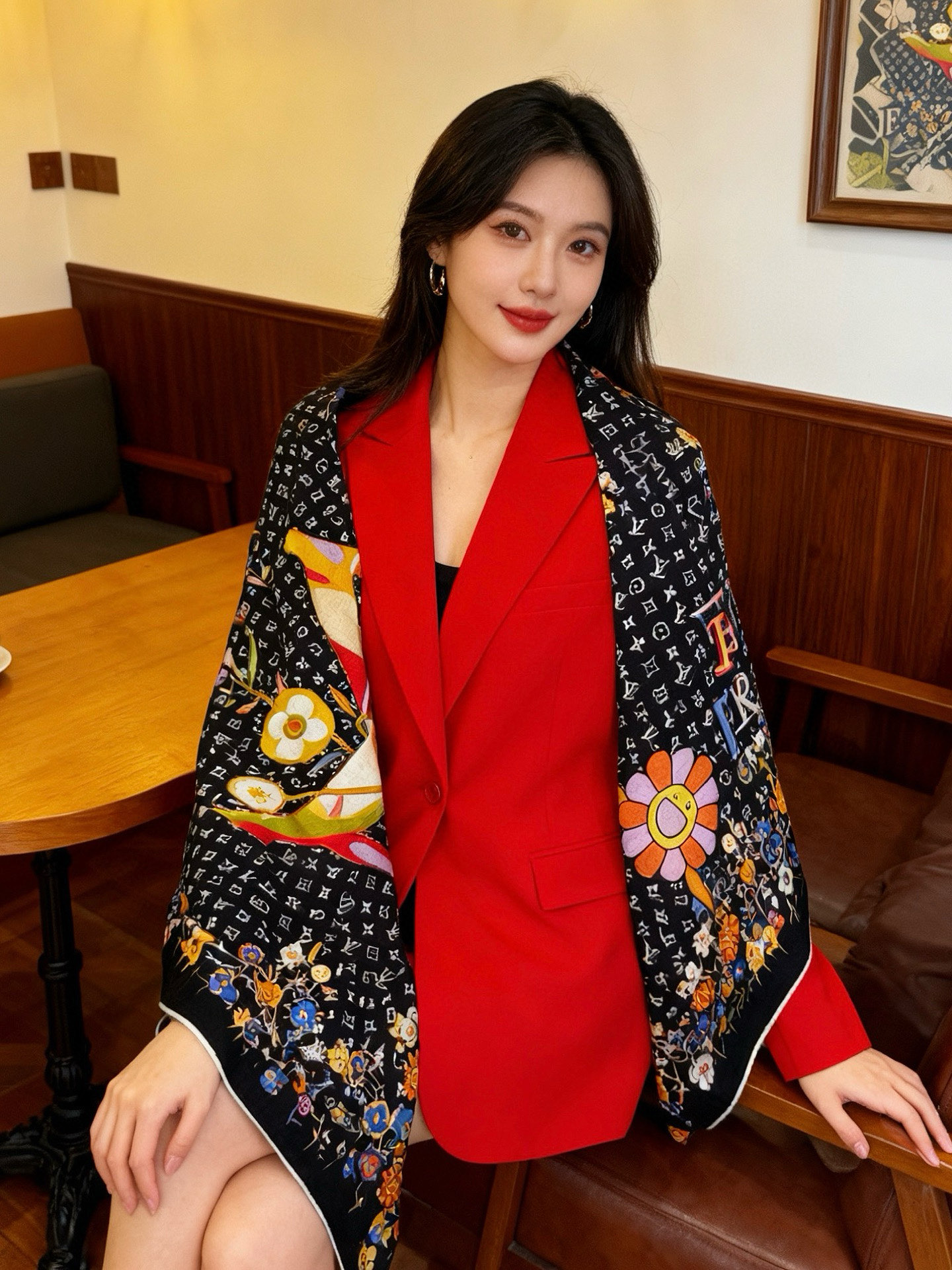 LV x TM SUPERFLAT FLOWERS 140 披肩【140顶级丝绒双面同色印花】LV x 