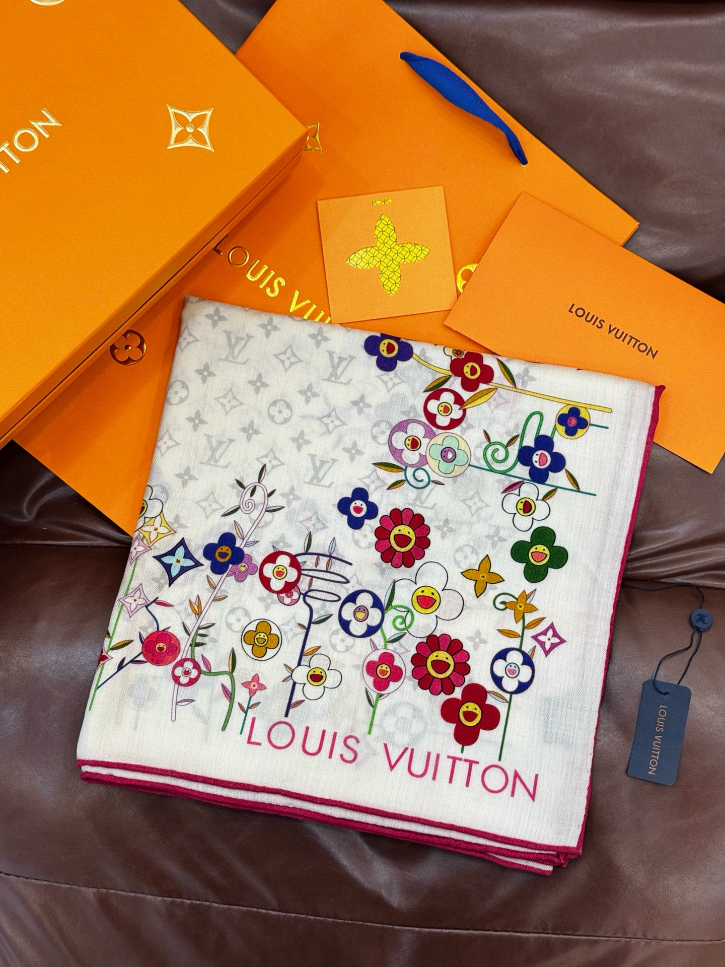 LV x TM SUPERFLAT FLOWERS 140 披肩【140顶级丝绒双面同色印花】LV x 