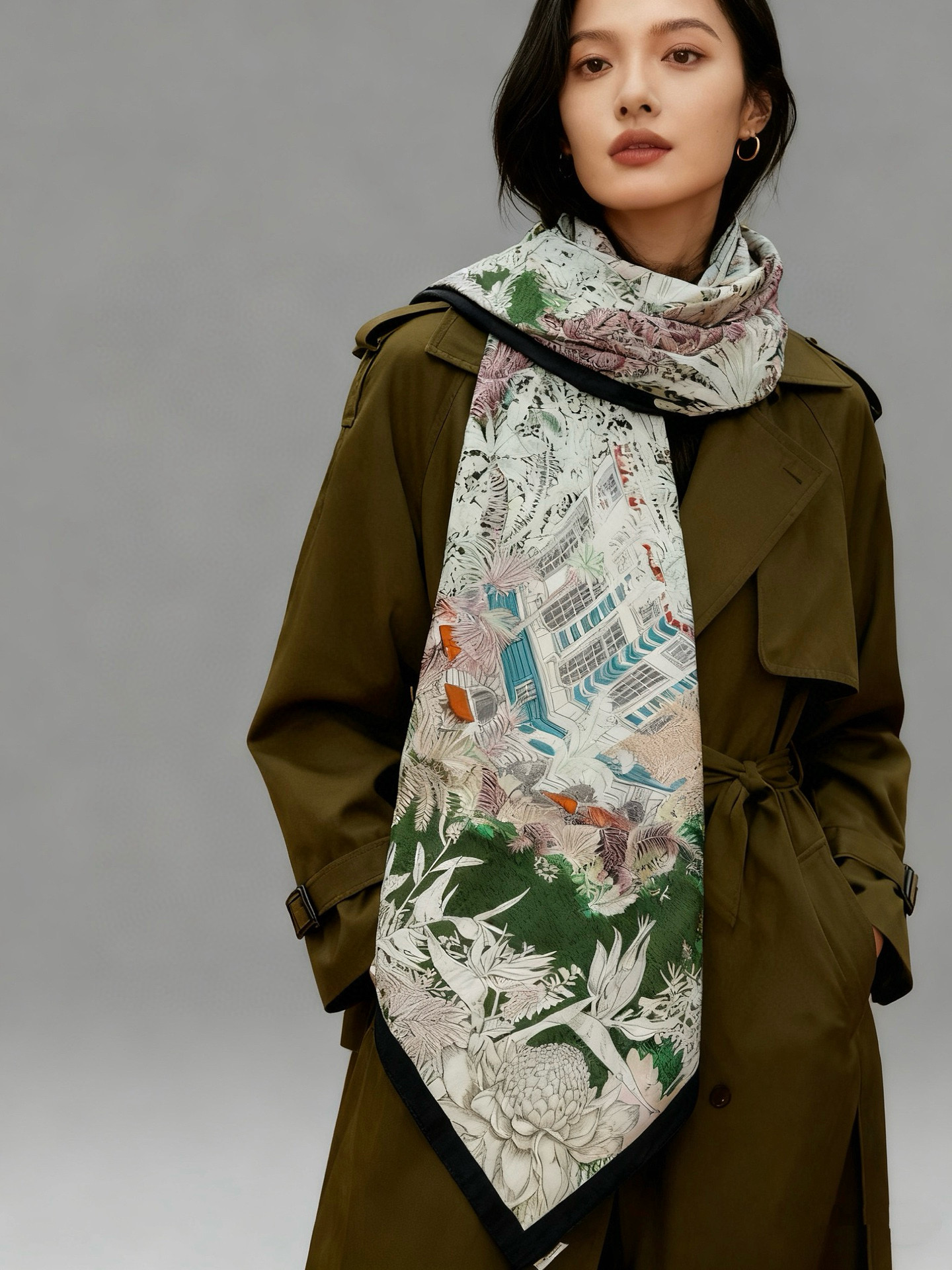 重磅推荐的140顶级丝绒双面异色披肩《回归自然》 披肩尺寸：140*140方巾 70%羊绒30%真丝这张