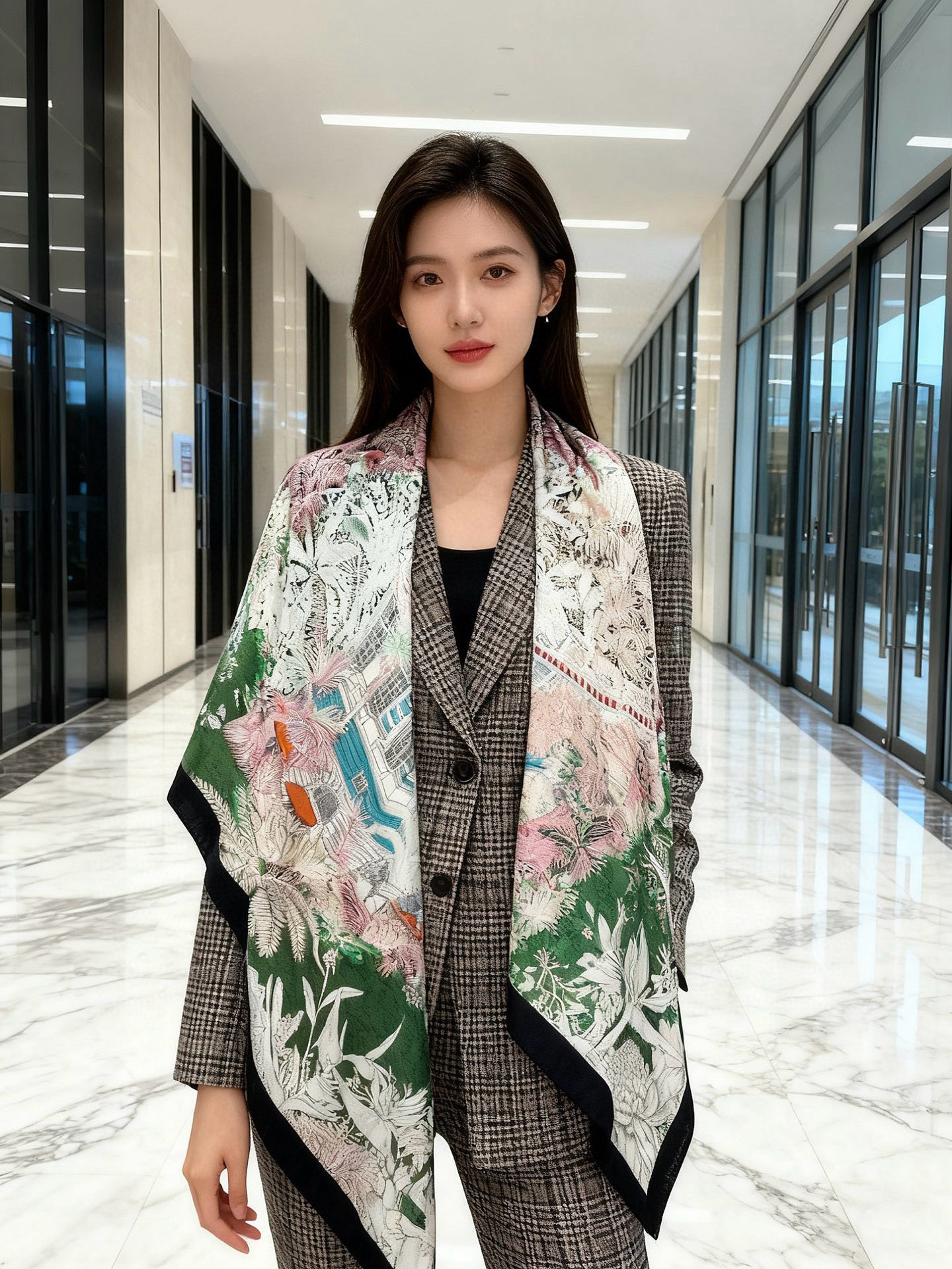 重磅推荐的140顶级丝绒双面异色披肩《回归自然》 披肩尺寸：140*140方巾 70%羊绒30%真丝这张