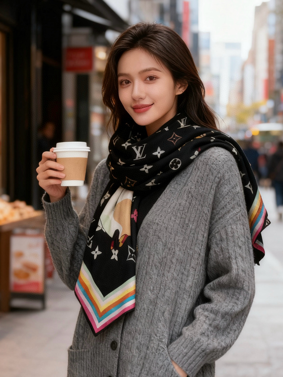 LV x TM SUPERFLAT 140丝绒方巾【140真丝羊绒双面同色披肩】LV x TM Mono