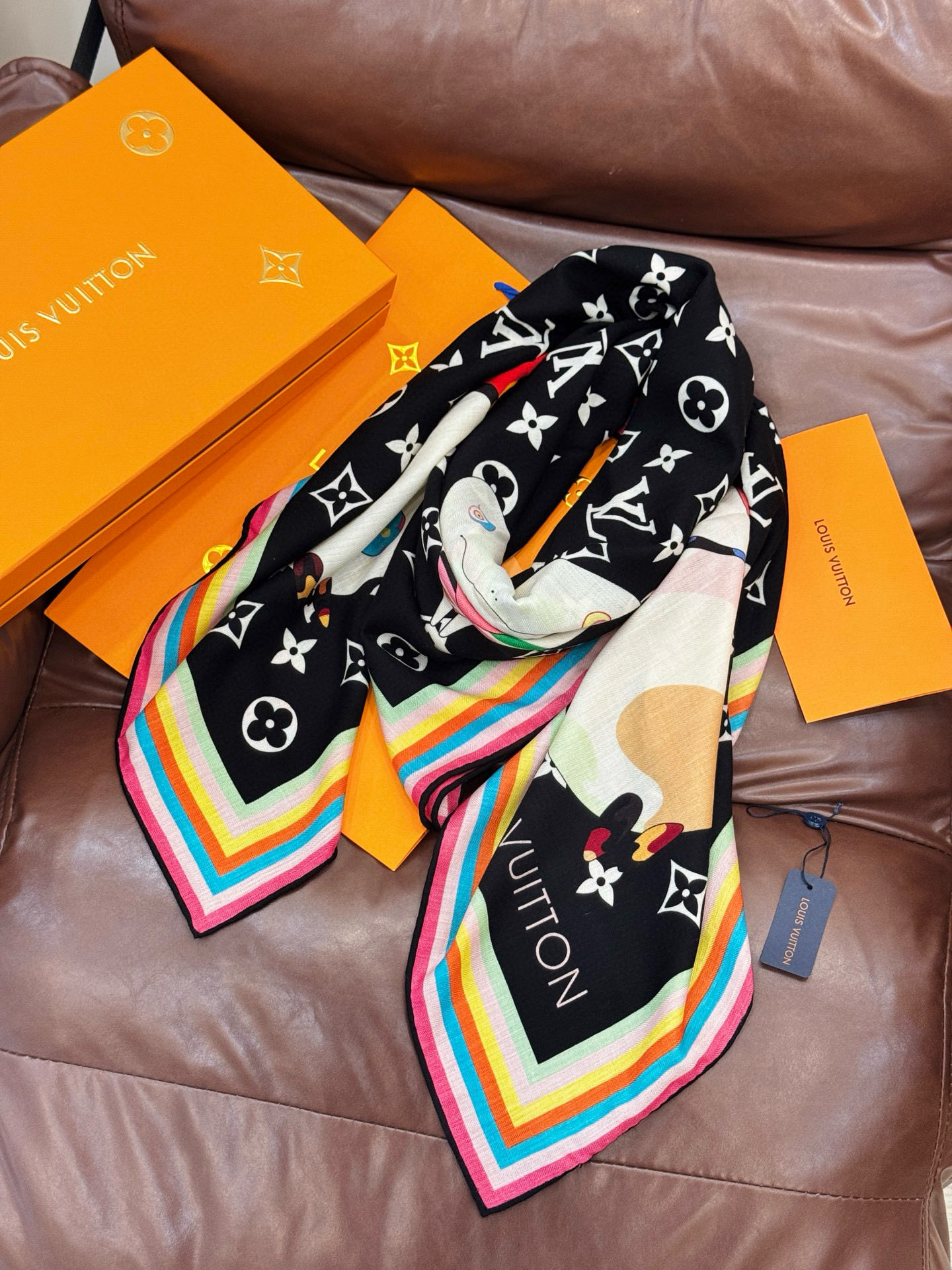 LV x TM SUPERFLAT 140丝绒方巾【140真丝羊绒双面同色披肩】LV x TM Mono