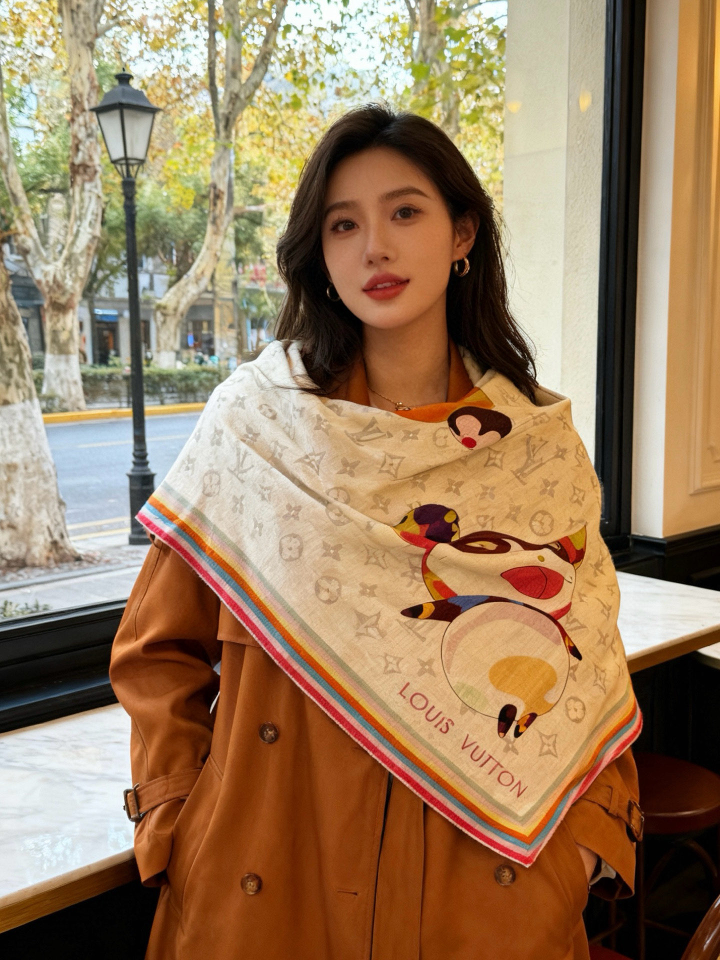 LV x TM SUPERFLAT 140丝绒方巾【140真丝羊绒双面同色披肩】LV x TM Mono