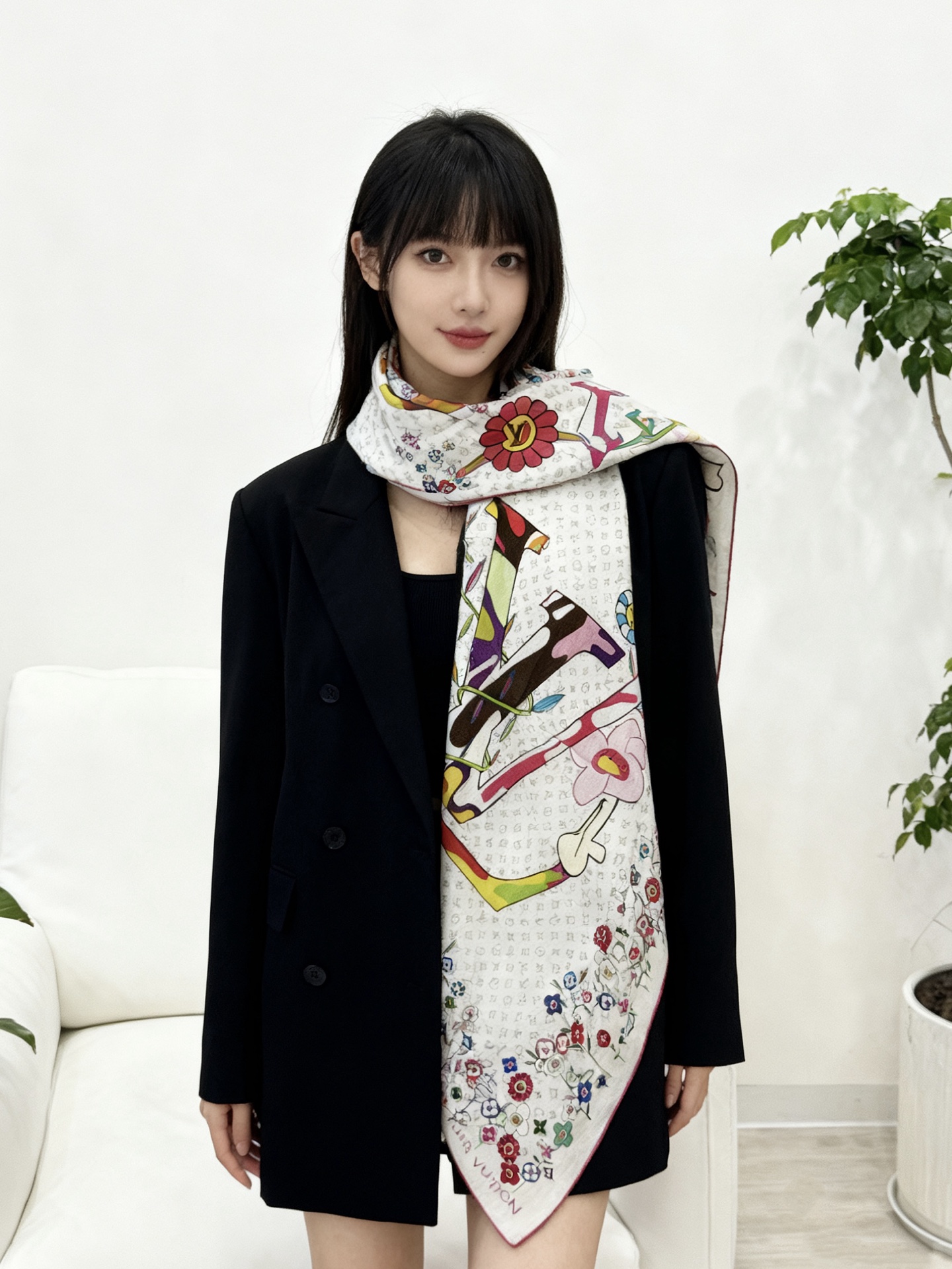 LV x TM SUPERFLAT FLOWERS 140 披肩【140顶级丝绒双面同色印花】LV x 