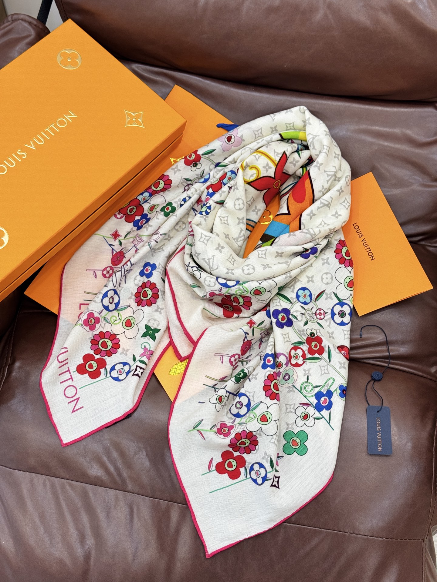 LV x TM SUPERFLAT FLOWERS 140 披肩【140顶级丝绒双面同色印花】LV x 