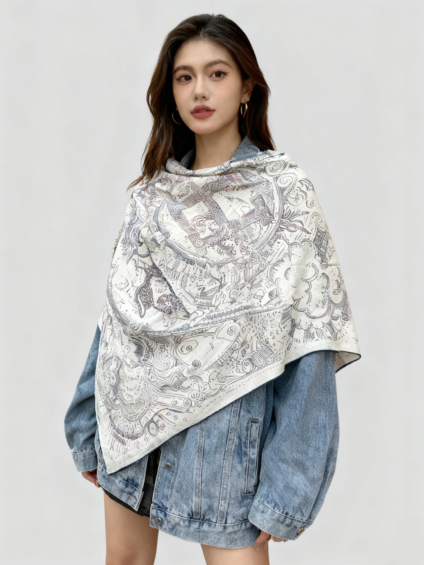 “正在接通中”140方巾～Hermes 手工卷边丝绒方巾（30%桑蚕丝70%羊绒）这款爱马仕的经典单品展