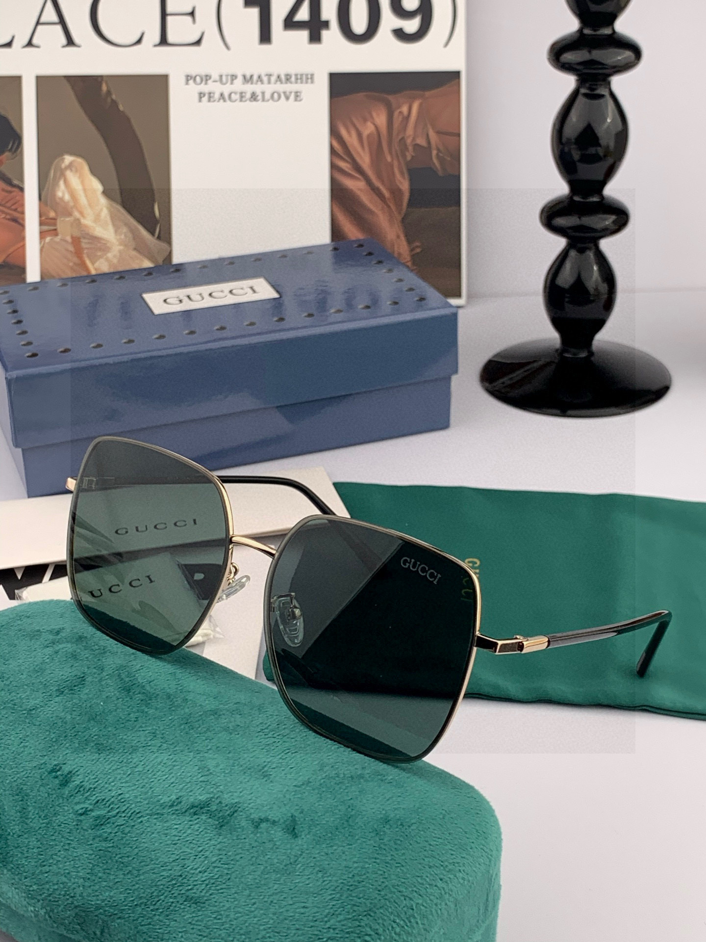 GUCCI 男款炫彩飞行员偏光太阳镜 ❤️材质：高清尼龙加厚卡槽高清偏光镜片 🌹无边框镜架💕颜👍型号：G