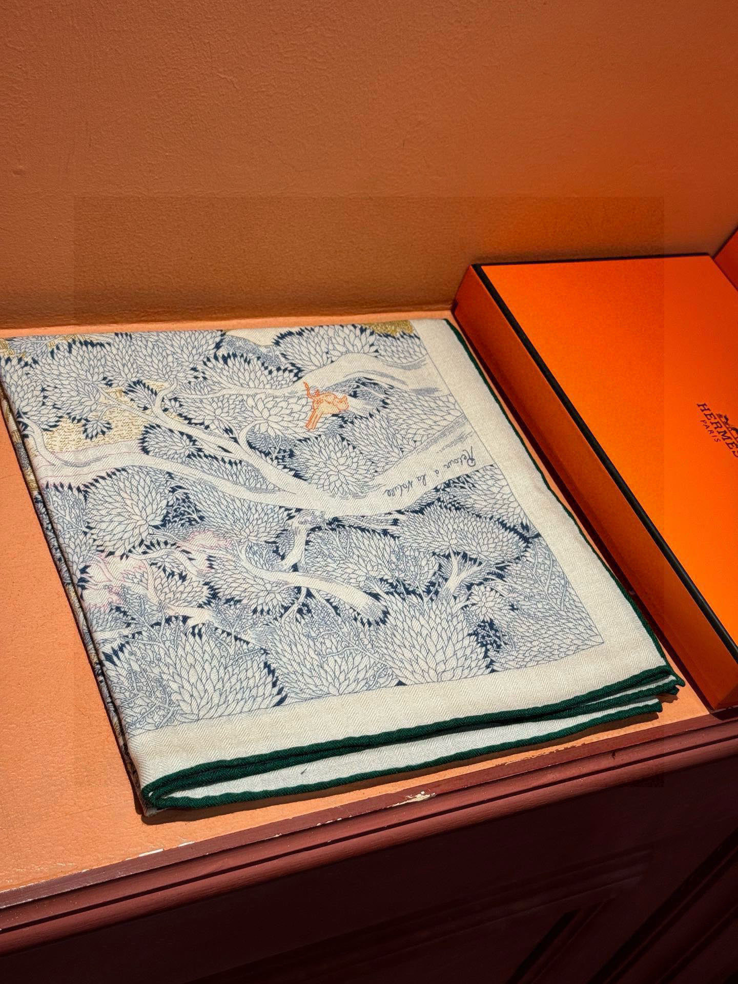 爱马仕～秋冬搭配利器❗️顶级双面同色 版真丝羊绒披肩！！1条等于2条】点睛精彩，图案和配色都超级喜欢，又