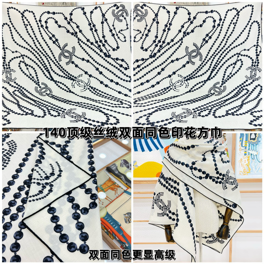 【▪️CHANEL新款 双面同色丝绒方巾】温柔而娴静，珍珠优雅气质！柔软顺滑的感觉真的舒服到心都化了！C