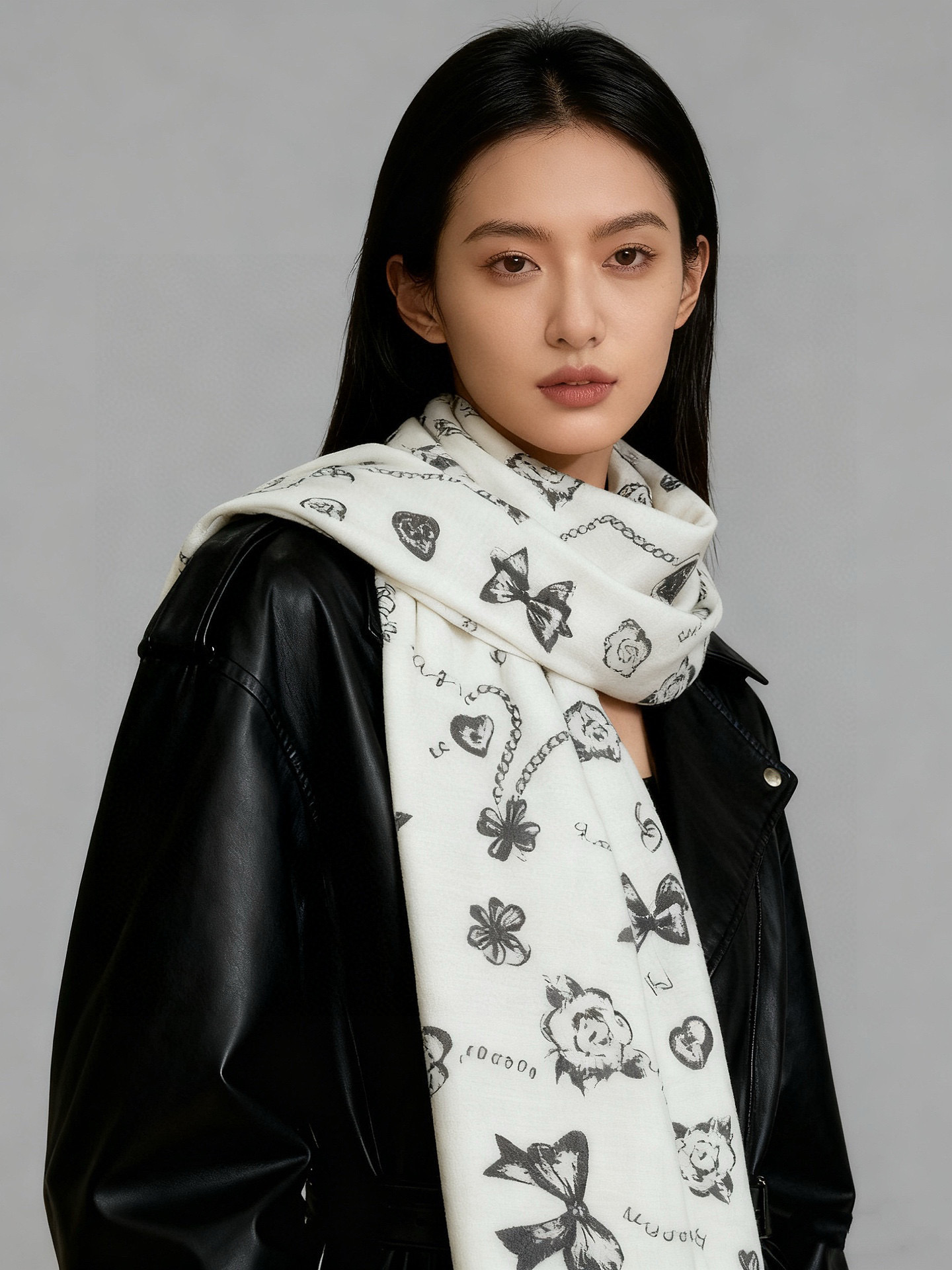 Chanel ~25秋冬新品～【爱心珍珠四叶草】【140双面丝绒披肩】手工卷边丝绒方巾（30%桑蚕丝70