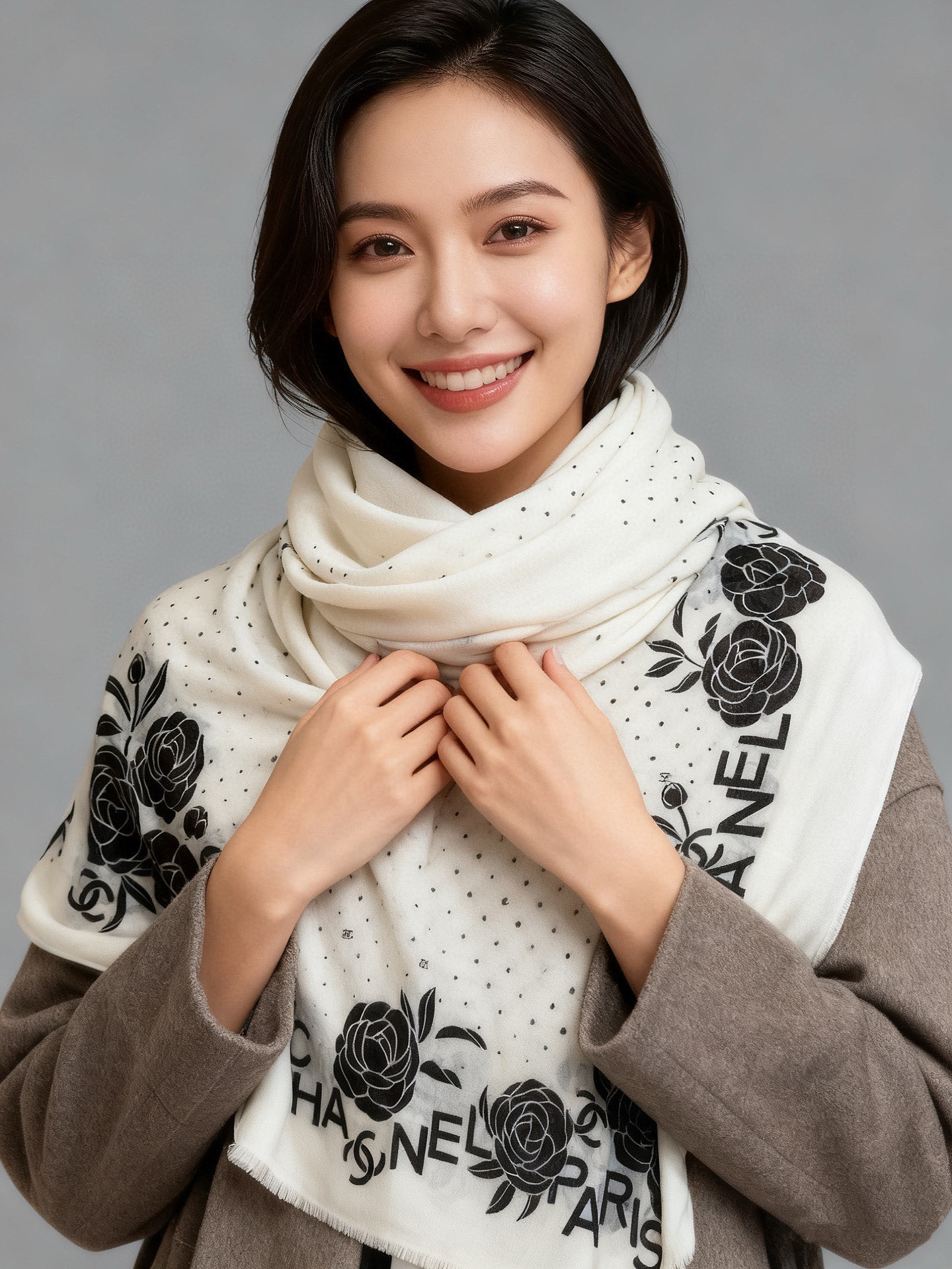 羊绒新款💞 新❤小香【山茶花长围巾】~超级抬气色！高级女人味！羊绒围巾也能这么美！！！这款双面花卉羊绒围