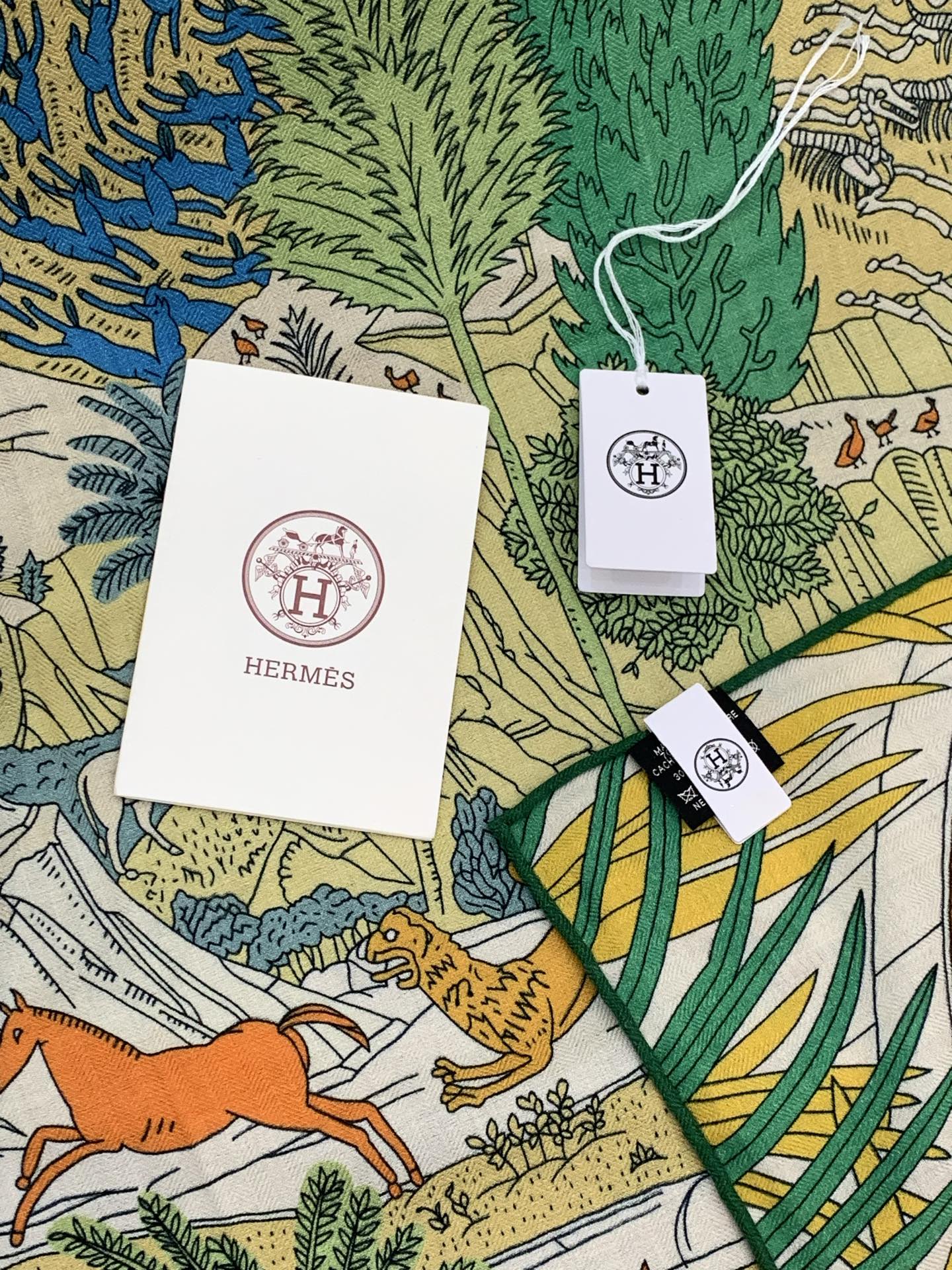 爱马仕～秋冬搭配利器❗️顶级双面同色真丝羊绒披肩！！1条等于2条】点睛精彩，图案和配色都超级喜欢，又一款