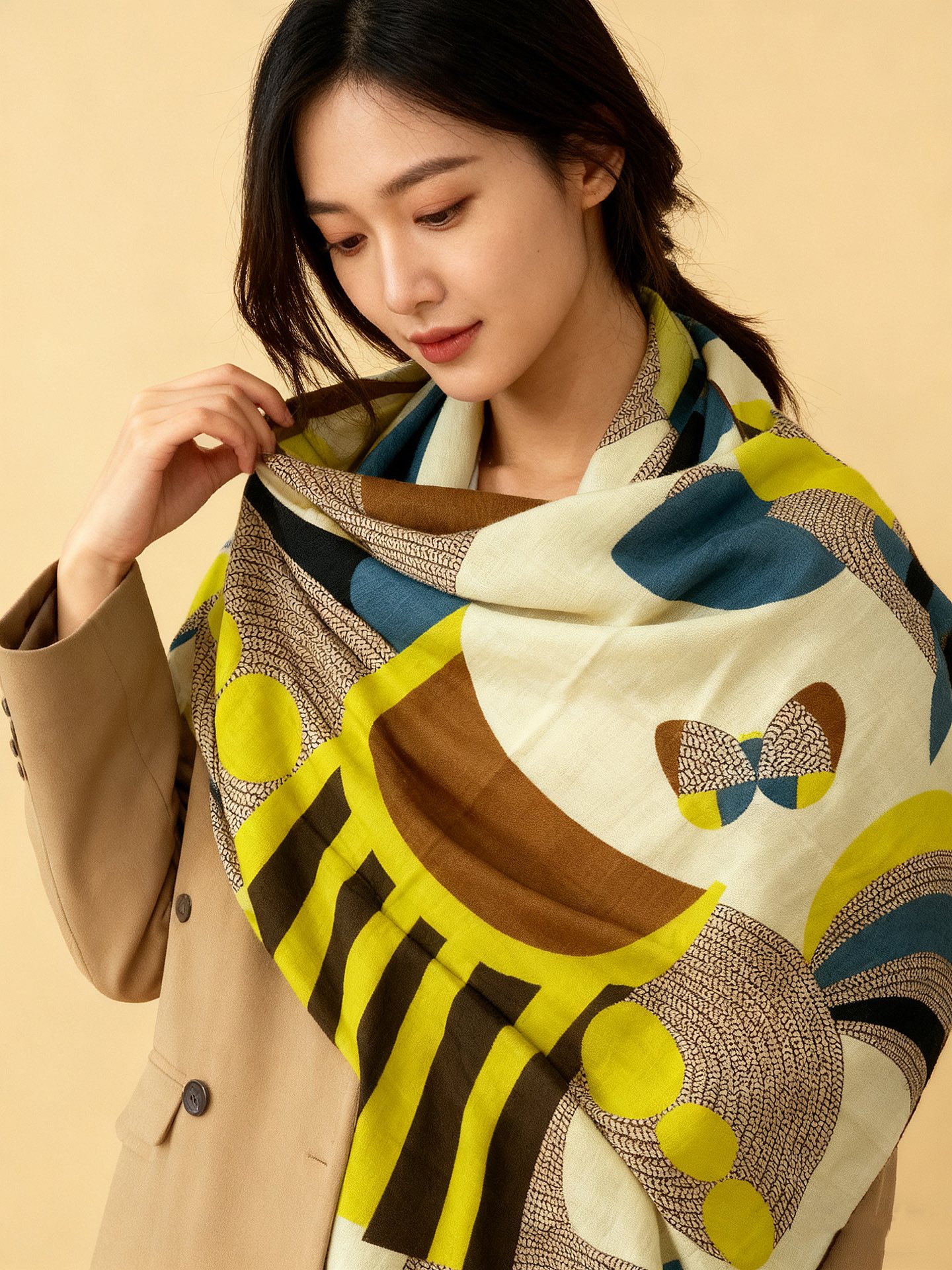 新款爱马仕小马跳跃，140*140cm，双面同色印花，高端的重磅丝羊绒面料，正反两面效果一样，70%羊绒