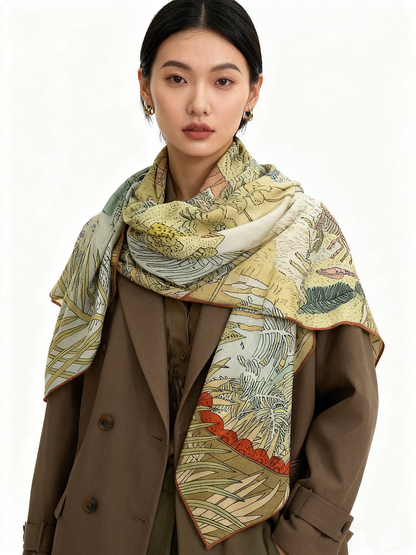 爱马仕～秋冬搭配利器❗️顶级双面同色真丝羊绒披肩！！1条等于2条】点睛精彩，图案和配色都超级喜欢，又一款