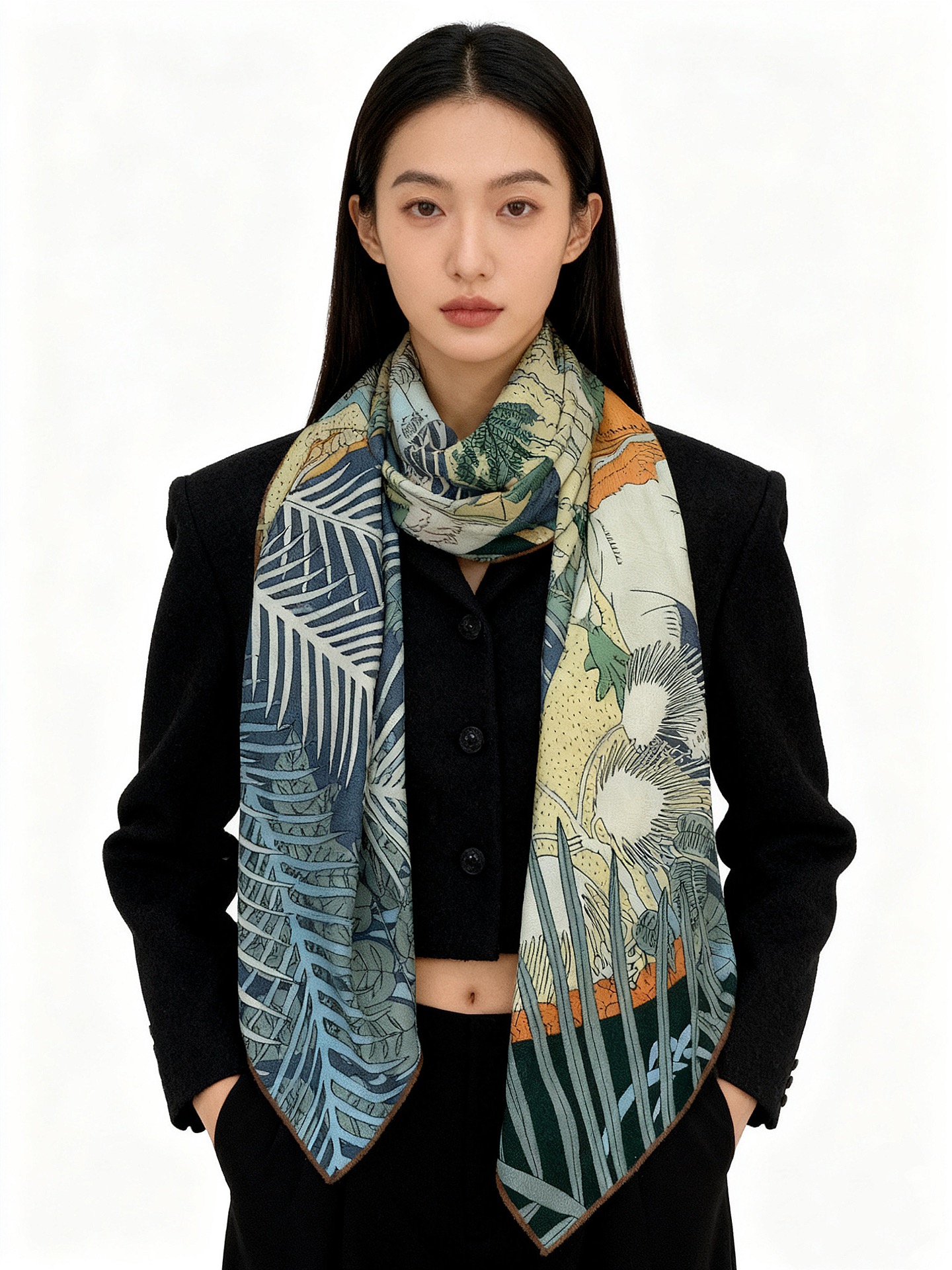 爱马仕～秋冬搭配利器❗️顶级双面同色真丝羊绒披肩！！1条等于2条】点睛精彩，图案和配色都超级喜欢，又一款