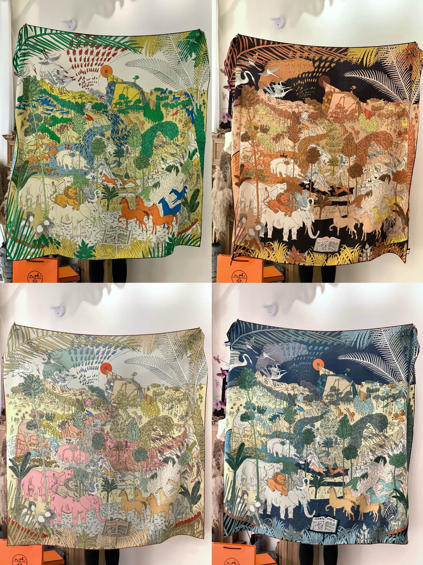 爱马仕～秋冬搭配利器❗️顶级双面同色真丝羊绒披肩！！1条等于2条】点睛精彩，图案和配色都超级喜欢，又一款