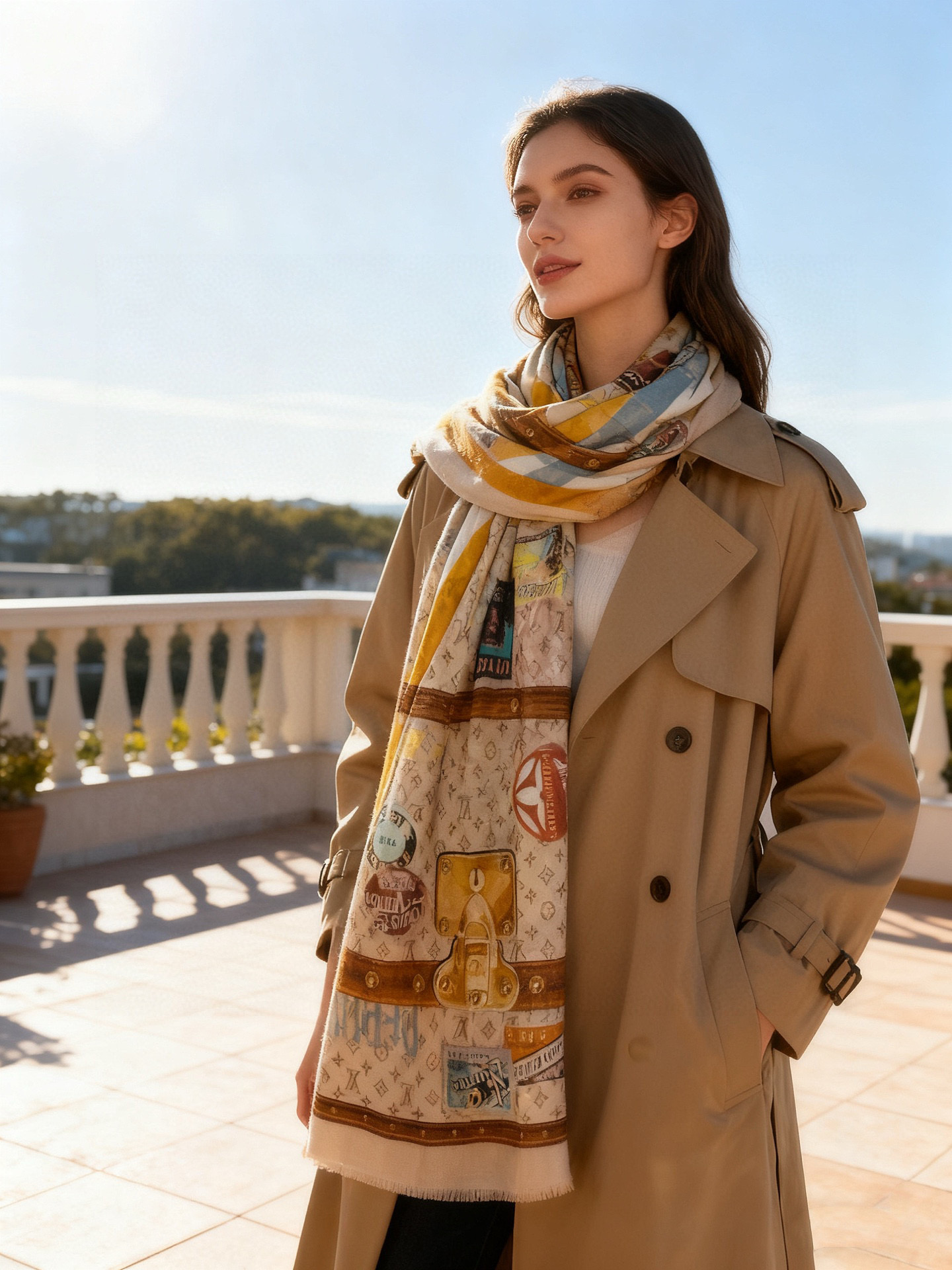 会发光发亮的围巾真心赞‼️驴家【L链条箱包花纹银丝长巾】银丝印花羊绒长巾，2023新款方巾来撷Noufi