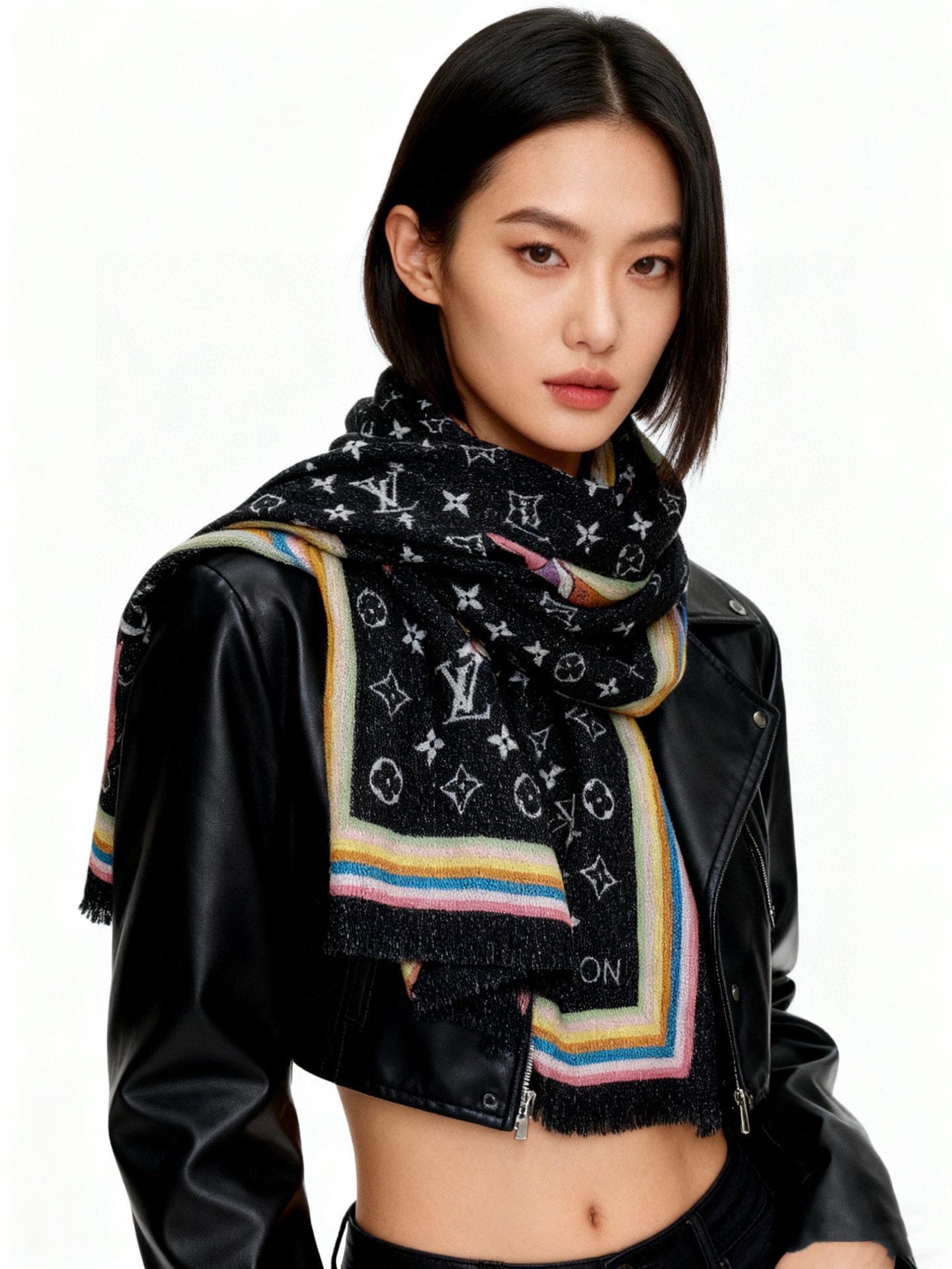 会发光发亮的围巾LV x TM Monogram SuPerflat Characters 丝绒方巾出自