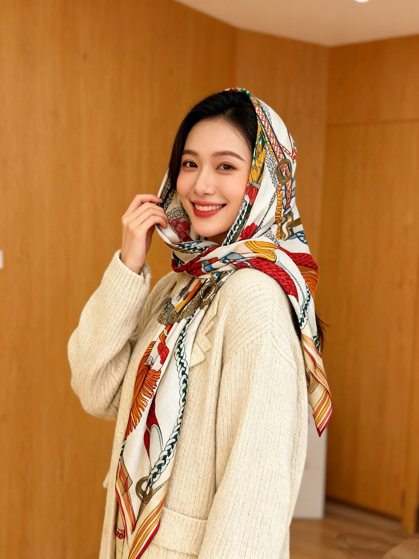 “编织鞍带”140方巾～Hermes 手工卷边丝绒方巾（30%桑蚕丝70%羊绒）这款爱马仕的经典单品展现