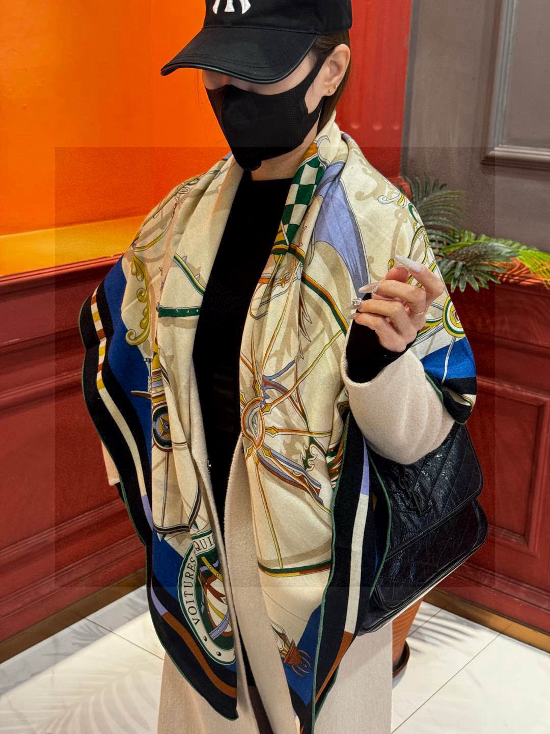 ❄️【双面同色】原单爱马仕140cm丝绒方巾💕 《平衡马车》，没有体验过野村大辅的豪华马车，就不算拥有丰