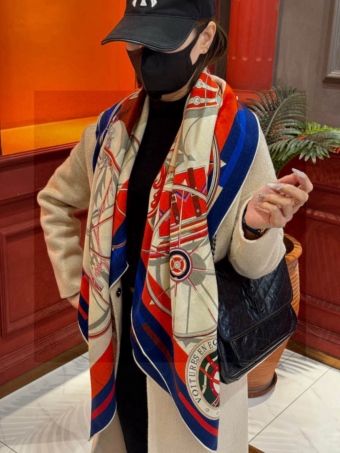 ❄️【双面同色】原单爱马仕140cm丝绒方巾💕 《平衡马车》，没有体验过野村大辅的豪华马车，就不算拥有丰