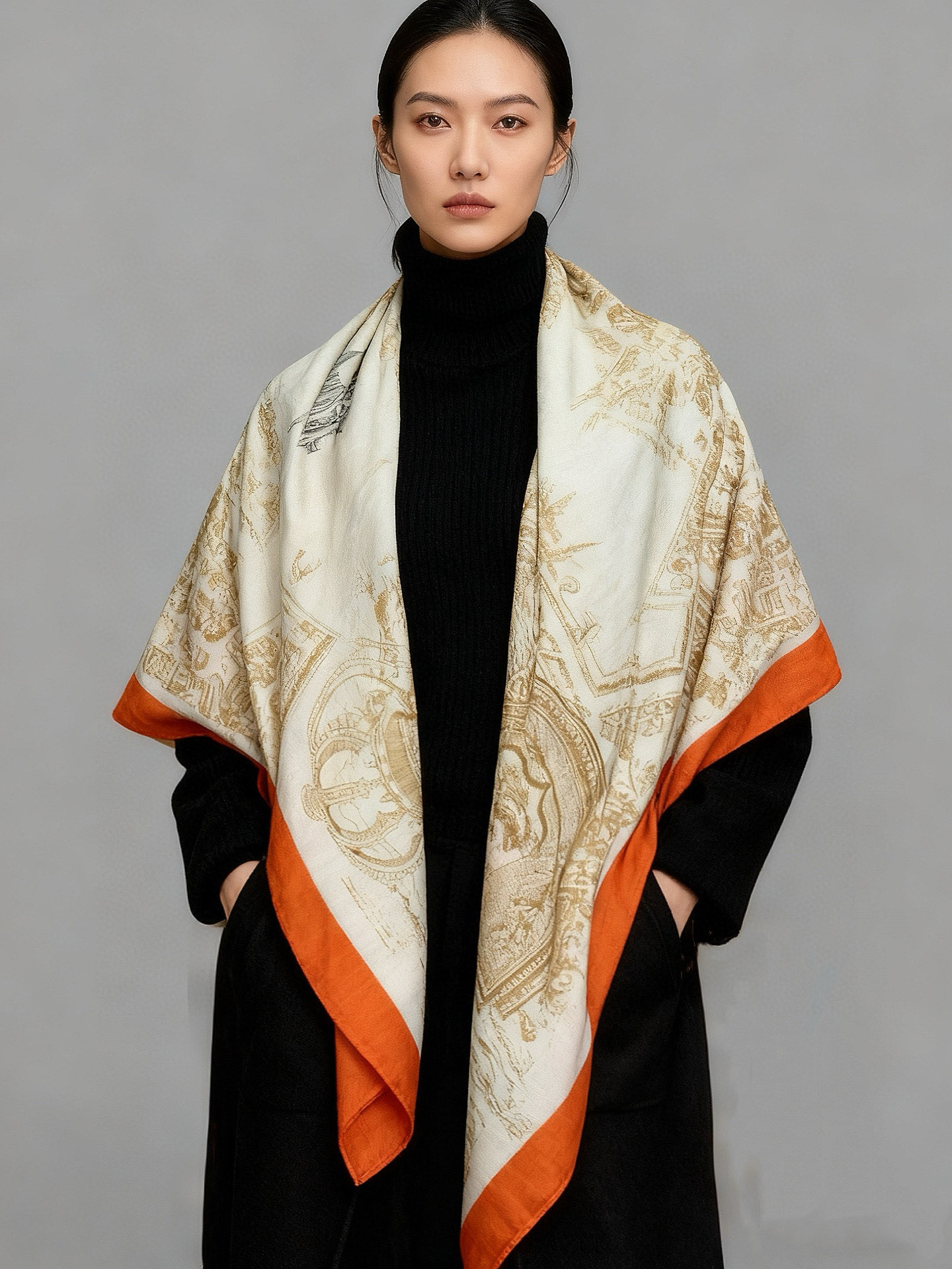 【140顶级丝羊绒双面同色披肩『骏马之城』！！超级气质！！】不仅美有其表，更有好品质与好细节的出彩内质！