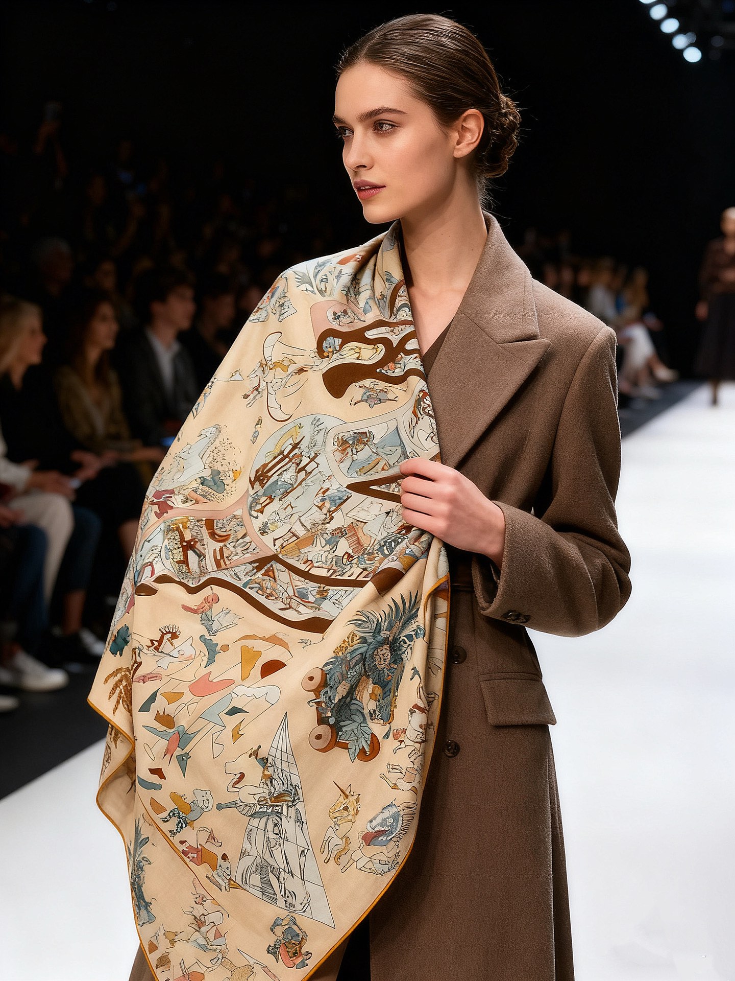 “马术学院”140双面同色丝绒披肩～Hermes 手工卷边丝绒方巾（30%桑蚕丝70%羊绒）这款爱马仕的