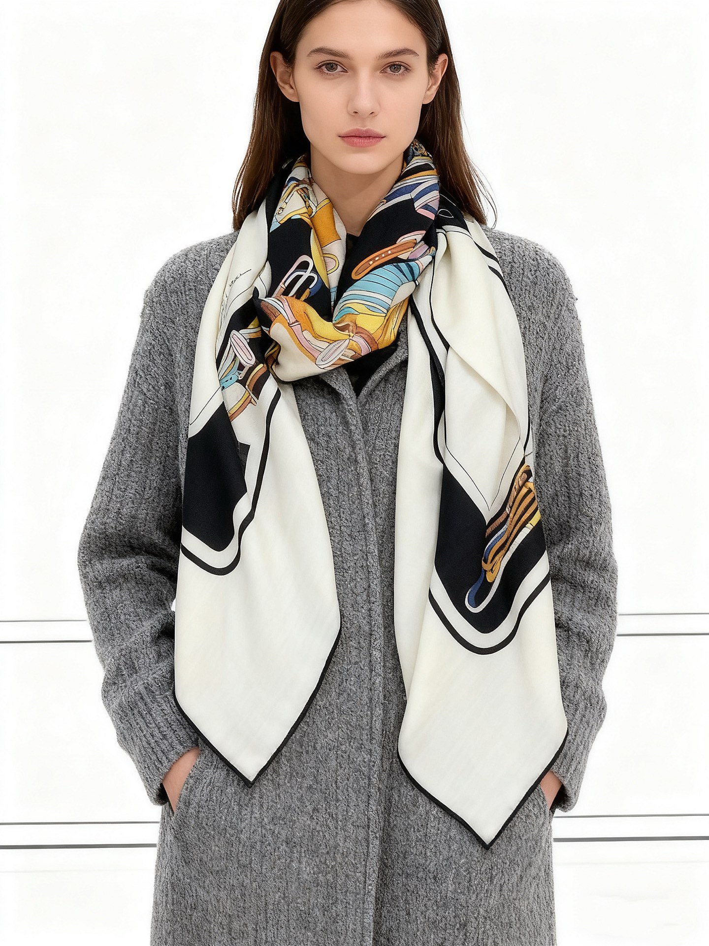 💟Gucci~140双面丝毛披肩马鞍细节和骑马图案以精致色调匠心呈献，意在向品牌与马术世界的深厚渊源致敬