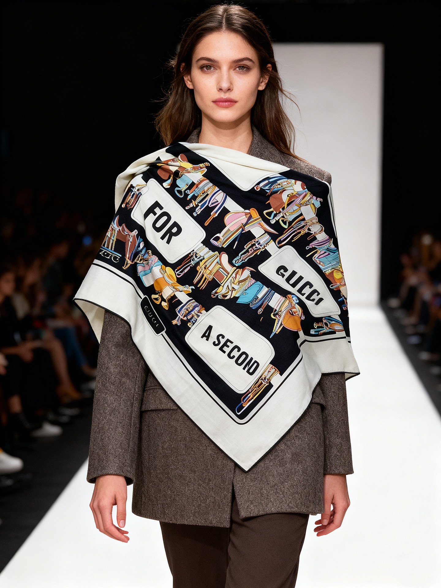 💟Gucci~140双面丝毛披肩马鞍细节和骑马图案以精致色调匠心呈献，意在向品牌与马术世界的深厚渊源致敬