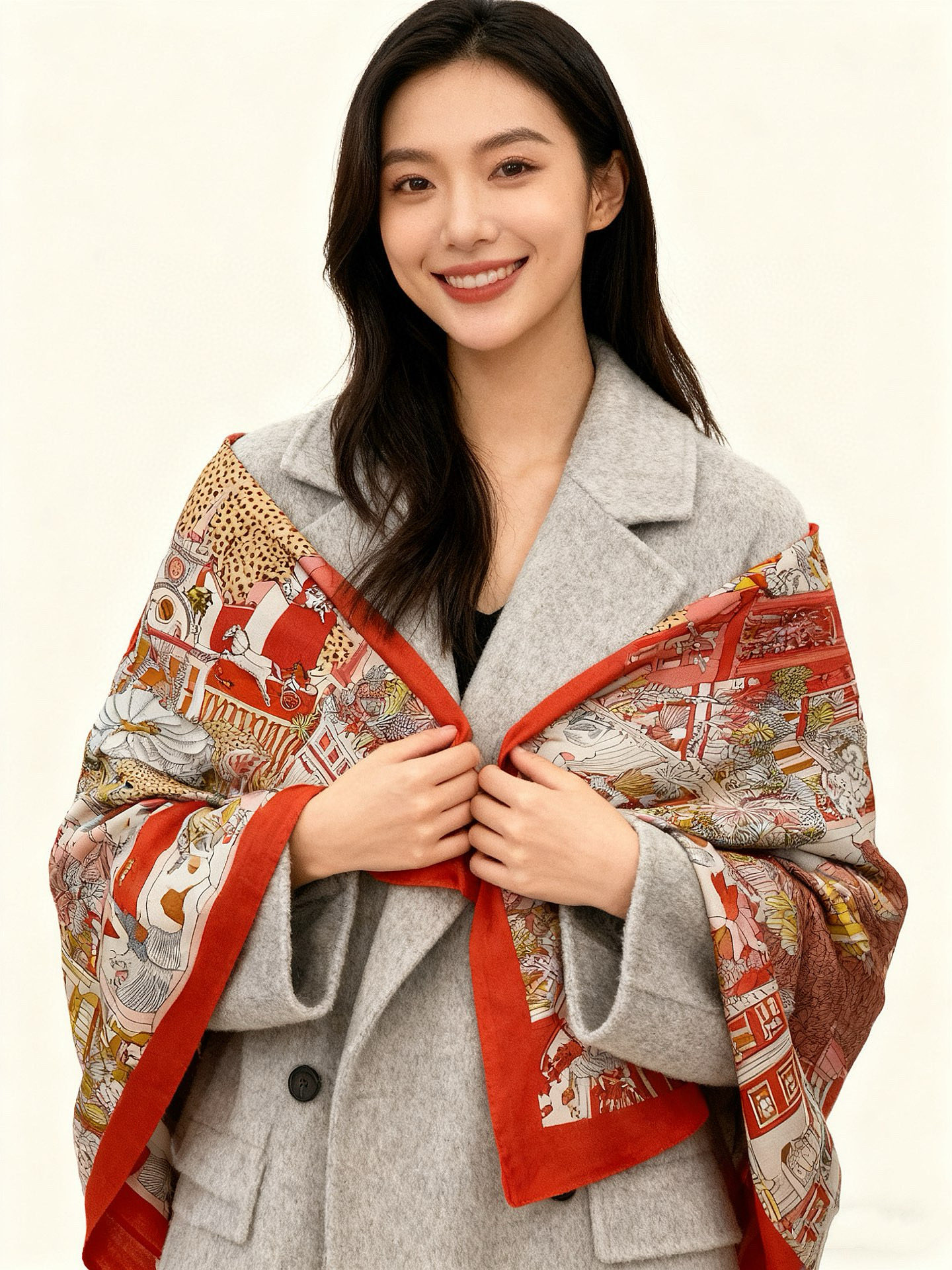 羊绒新款🆕👏👏买了都说好看‼️推荐💕爱马仕双面同色羊绒方巾【动物之城双面同色140】，顶级工艺超值‼️爱