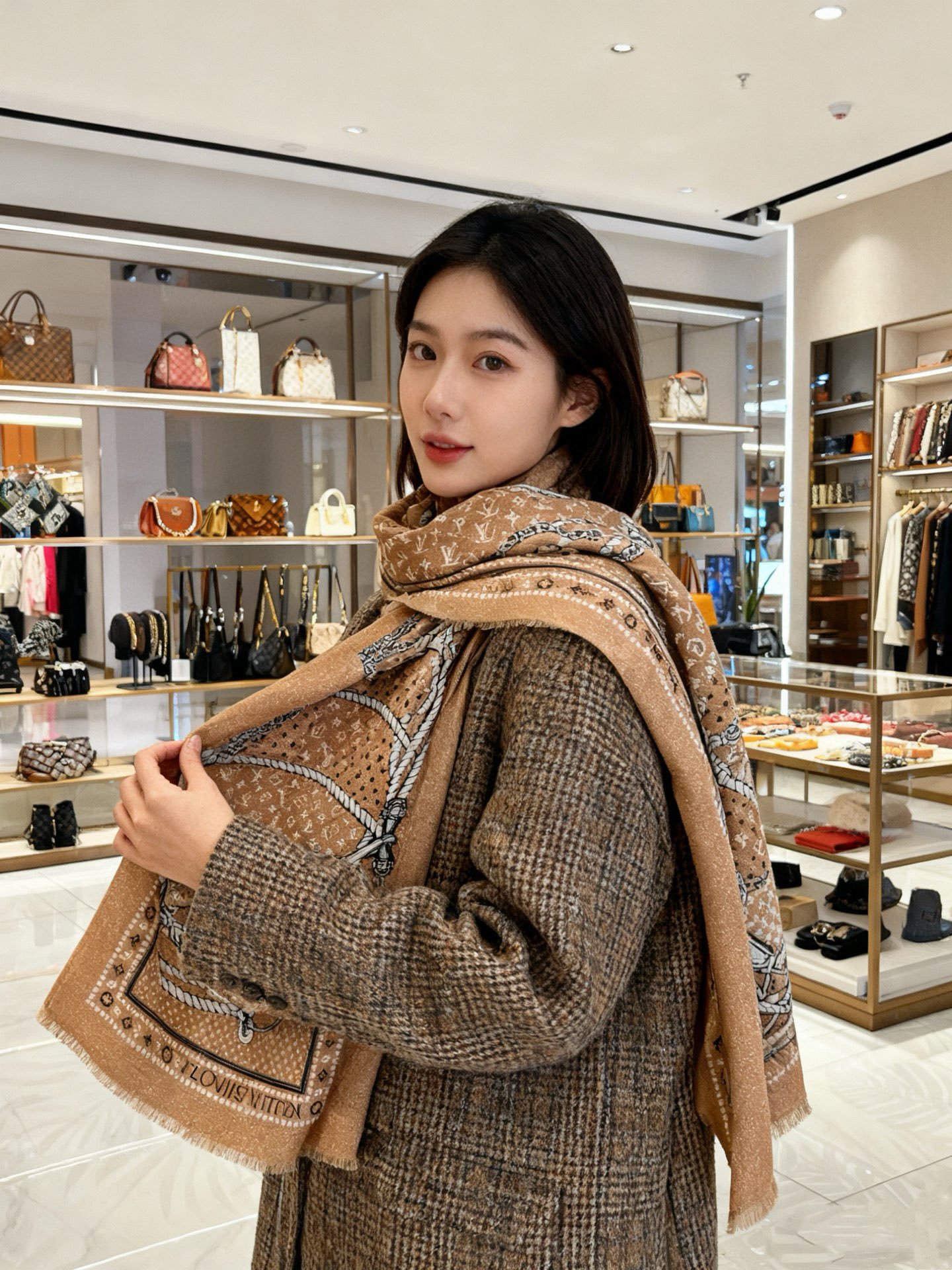 会发光发亮的围巾 💄💋新款客供亮片💖羊绒面料长巾 😘美翻了[流泪]【彩色山茶花银线长巾】御用殿堂级极‼️