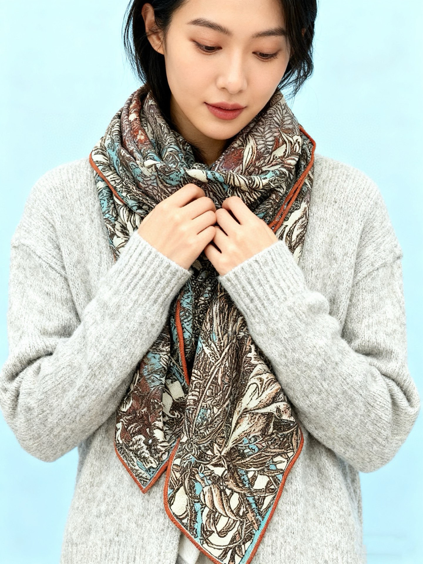 💟2025年秋冬抢先 上新💞【双面同色丝毛方巾】手工卷边山羊绒和真丝混纺披肩（70%山羊绒，30%桑蚕丝