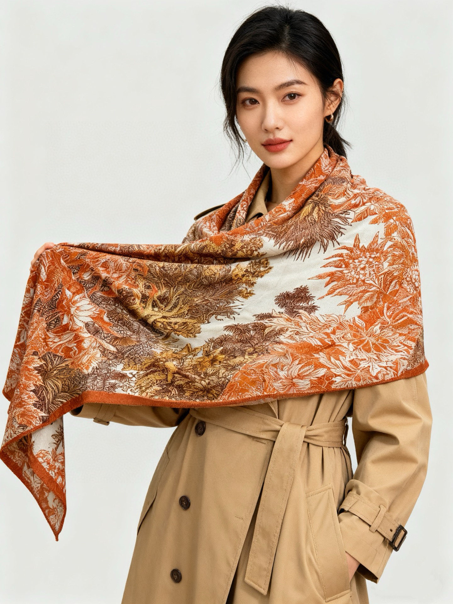 💟2025年秋冬抢先 上新💞【双面同色丝毛方巾】手工卷边山羊绒和真丝混纺披肩（70%山羊绒，30%桑蚕丝