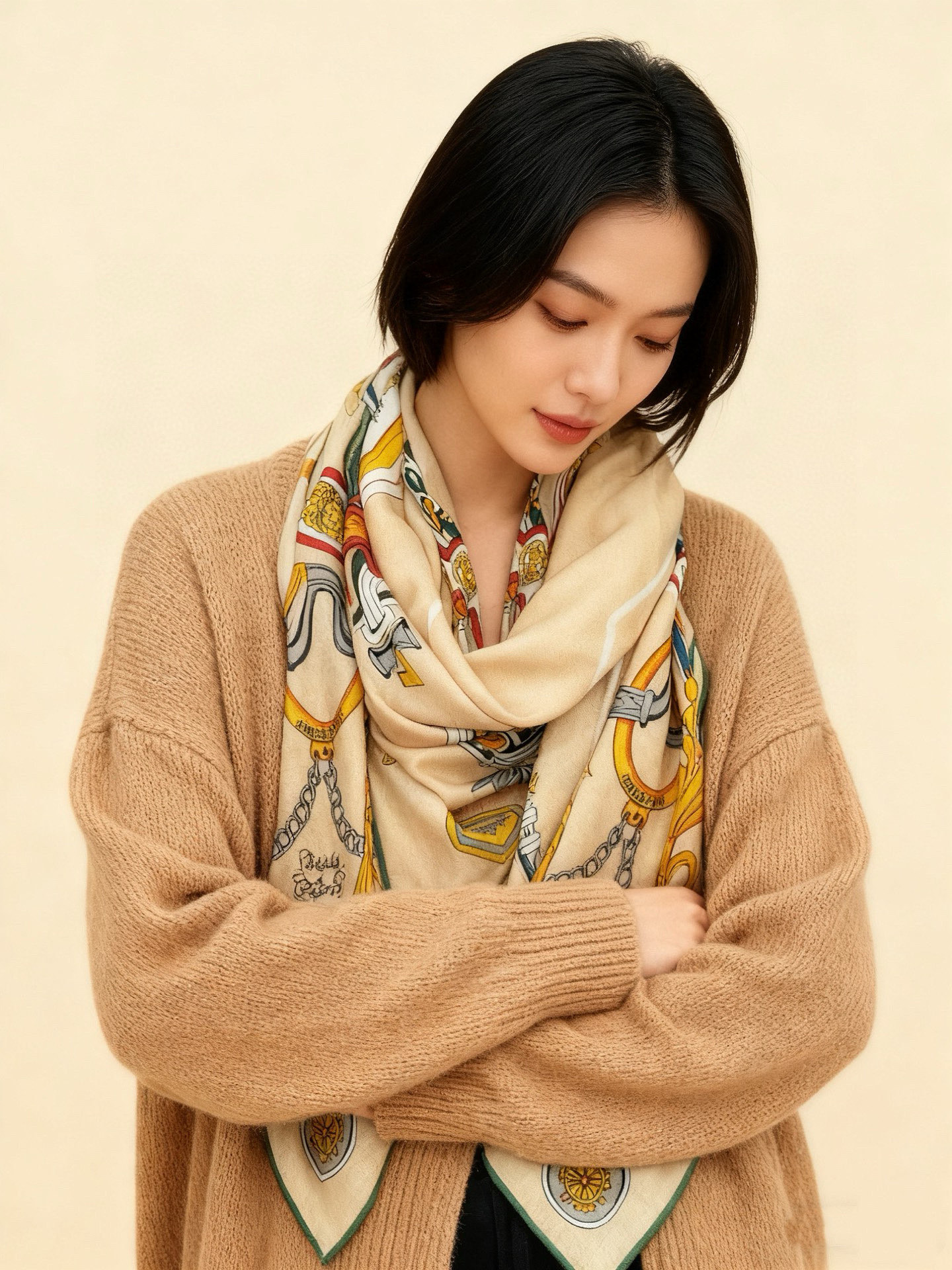 新款 秋冬搭配利器❗️顶级双面同色真丝羊绒披肩！！点睛精彩，图案和配色都超级喜欢，又一款双面配色工艺设计