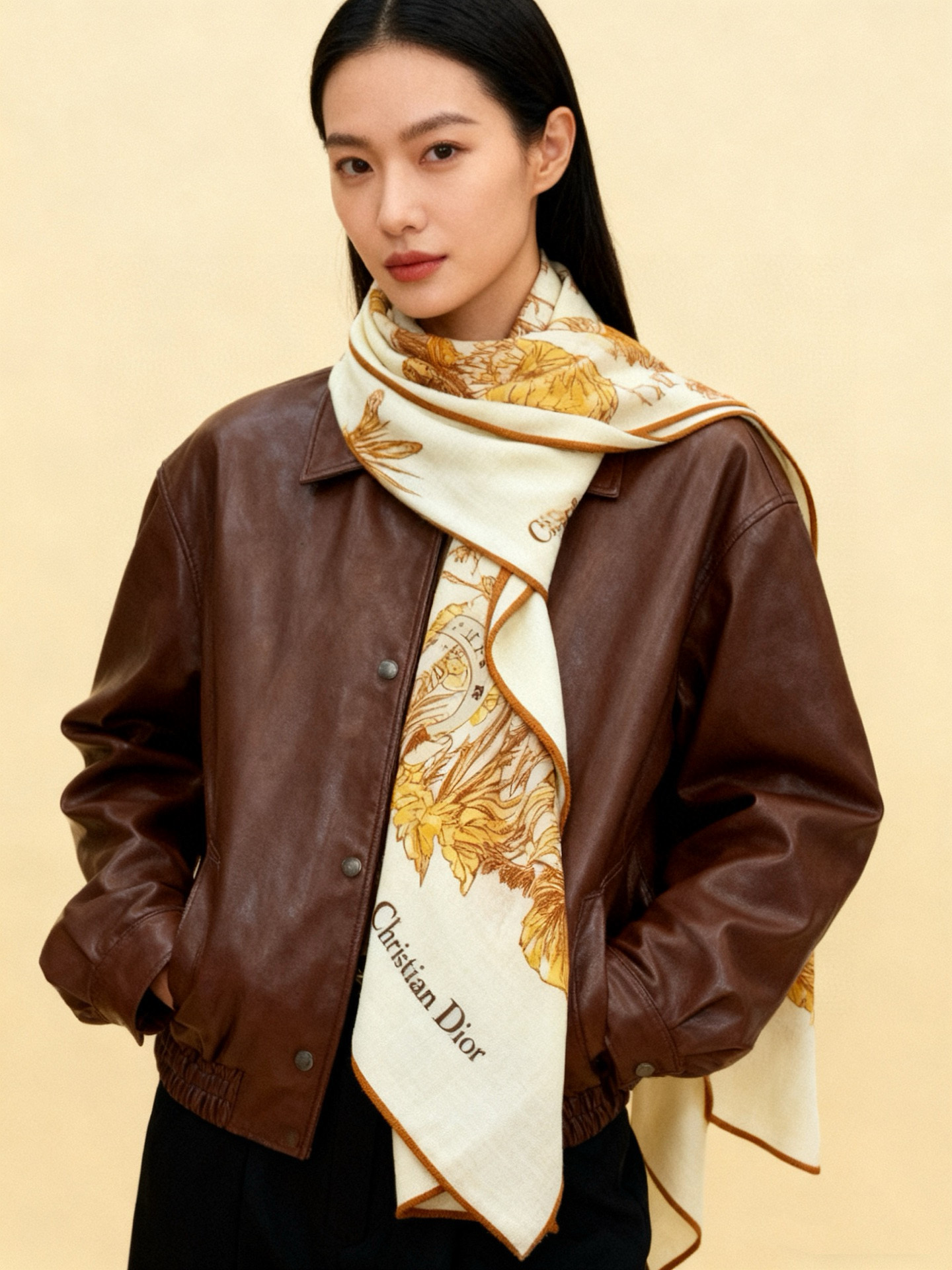 Dior 印花披肩【140顶级丝绒双面同色】Dior Camo PaPillon 图案这款披肩饰以 Di