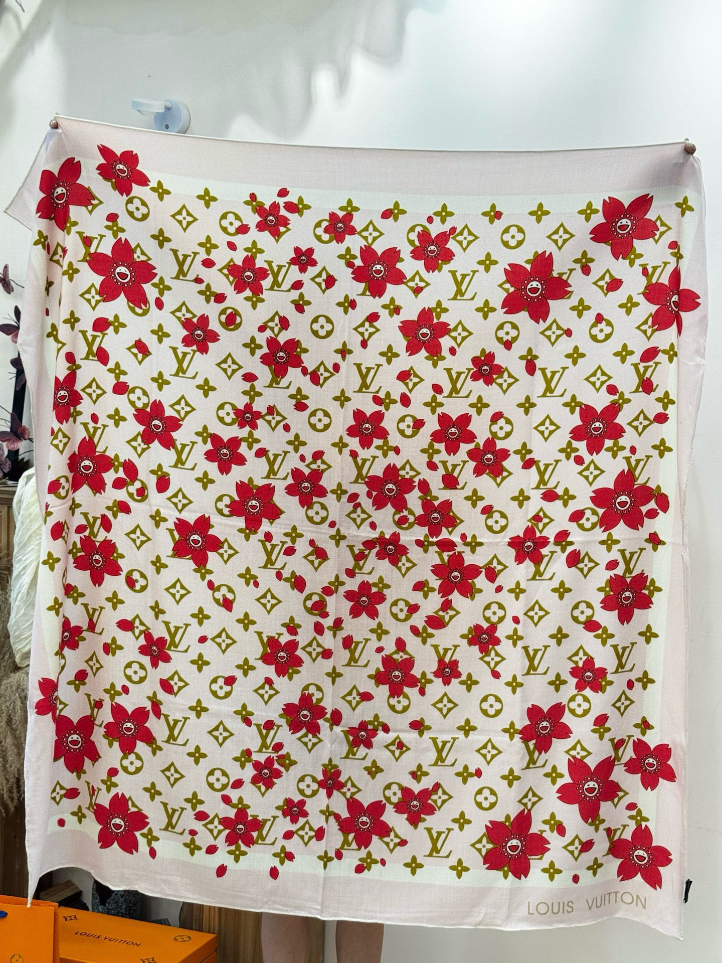 LV x TM MONOGRAM CHERRY BLOSSOM 【140顶级丝绒双面同色披肩】本款丝绒披