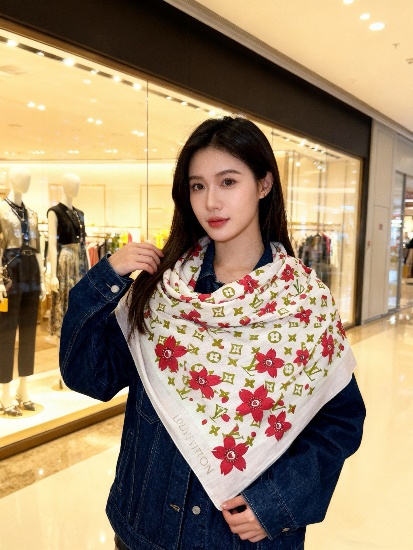 LV x TM MONOGRAM CHERRY BLOSSOM 【140顶级丝绒双面同色披肩】本款丝绒披