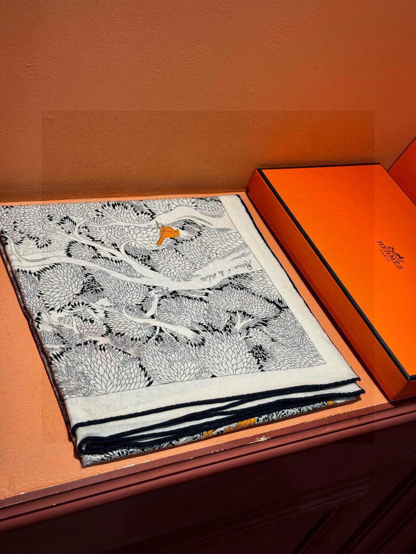 爱马仕～秋冬搭配利器❗️顶级双面同色 版真丝羊绒披肩！！1条等于2条】点睛精彩，图案和配色都超级喜欢，又